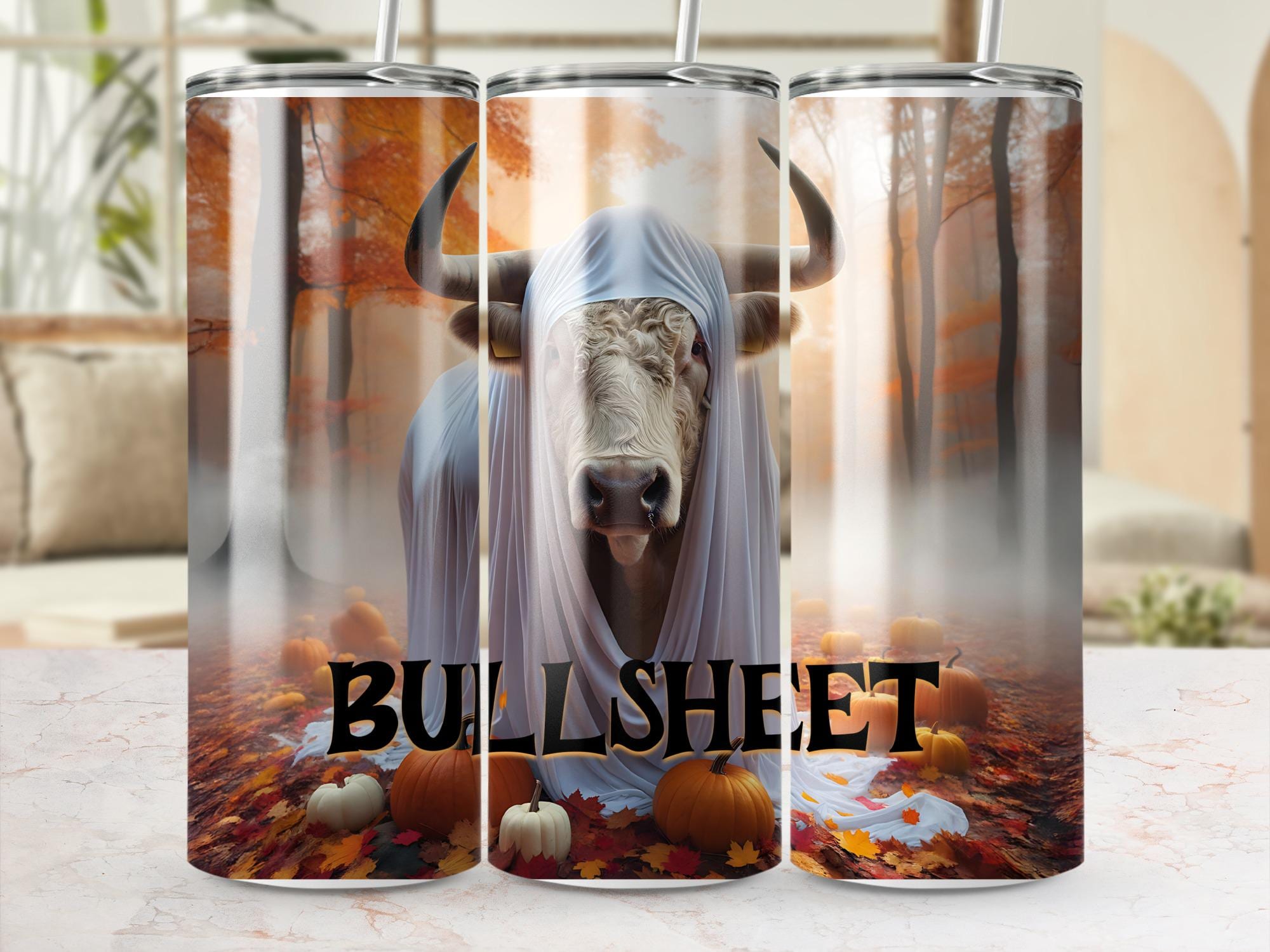 Funny Halloween Cow Tumbler Wrap: Ghost Costume, Fall Design (Digital Download)