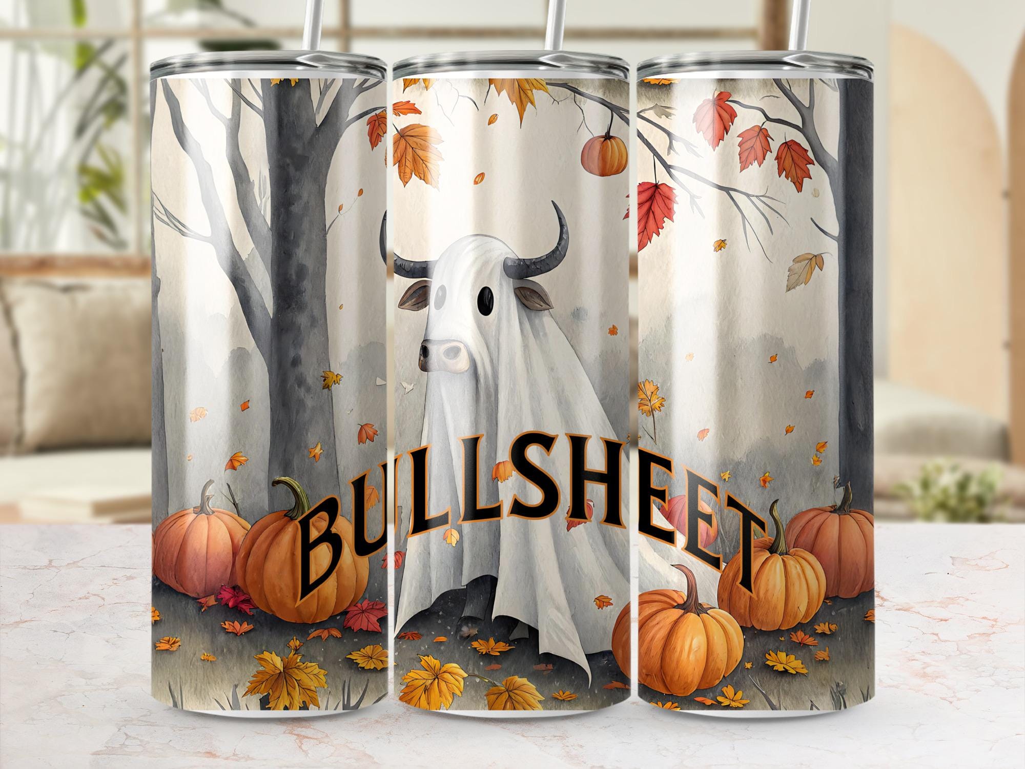 Ghost Cow Tumbler Wrap: Funny Halloween 20oz Skinny Tumbler Design (Digital Download)