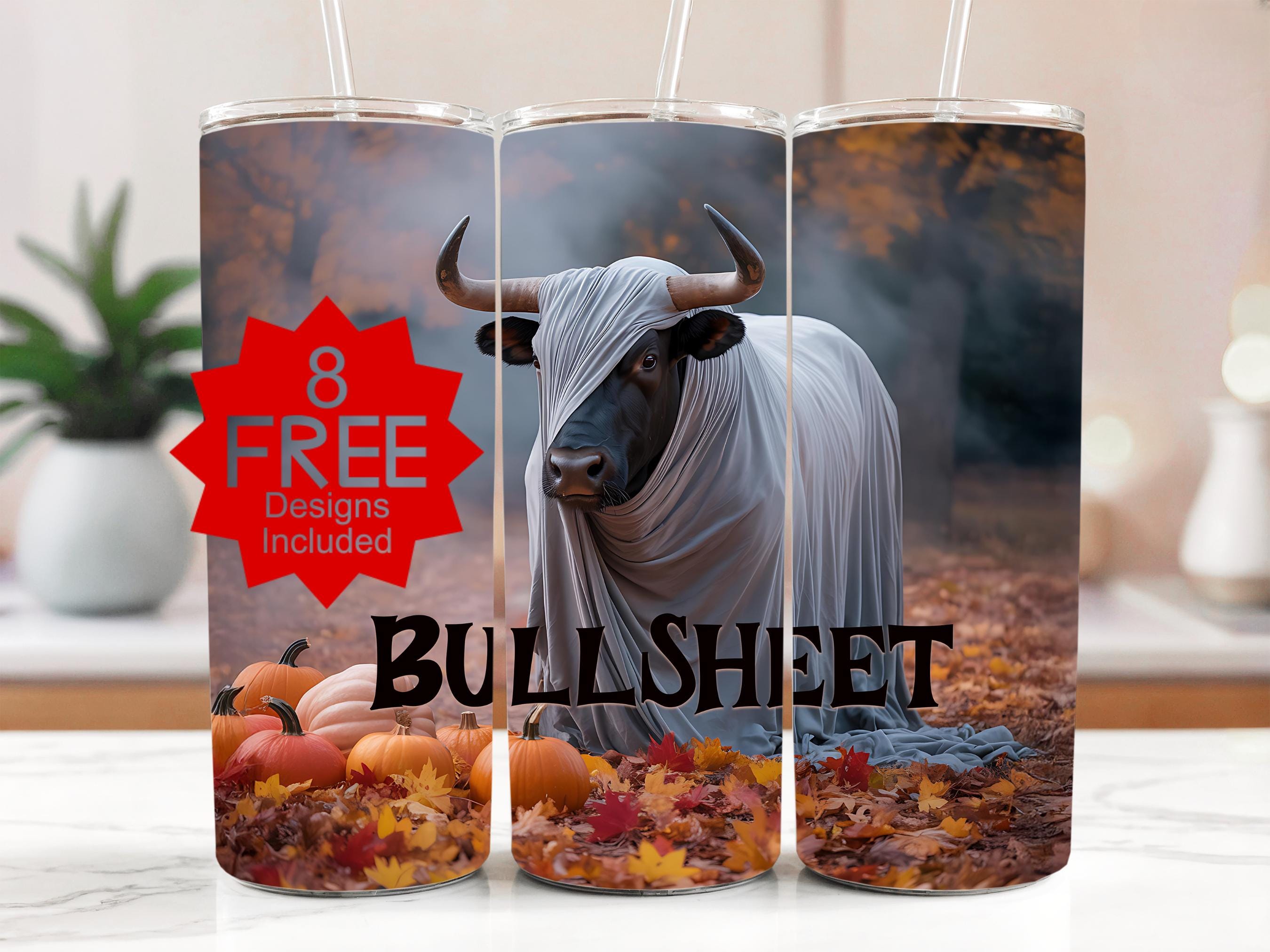 Funny Bull Ghost 20oz Tumbler Wrap: Halloween Pumpkin PNG (Digital Download)