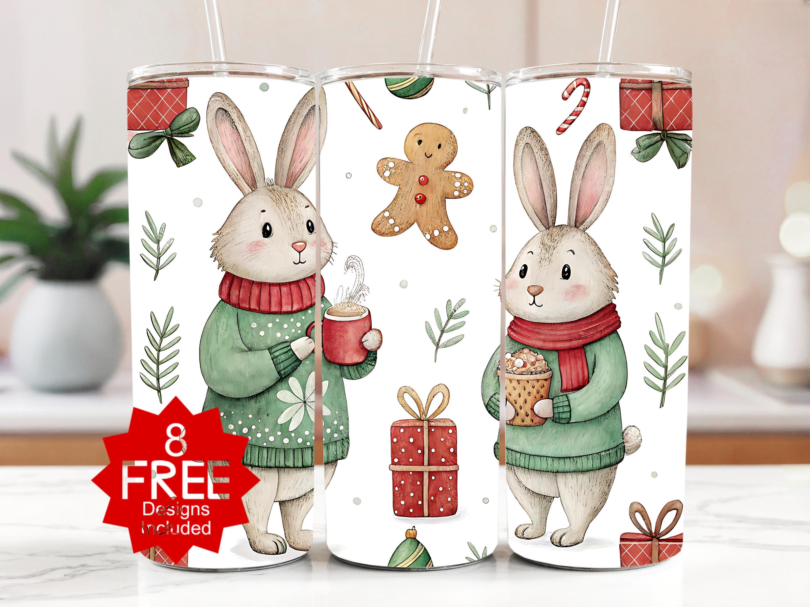 Christmas Bunny Tumbler Wrap: Winter Rabbit Sublimation Design (PNG)
