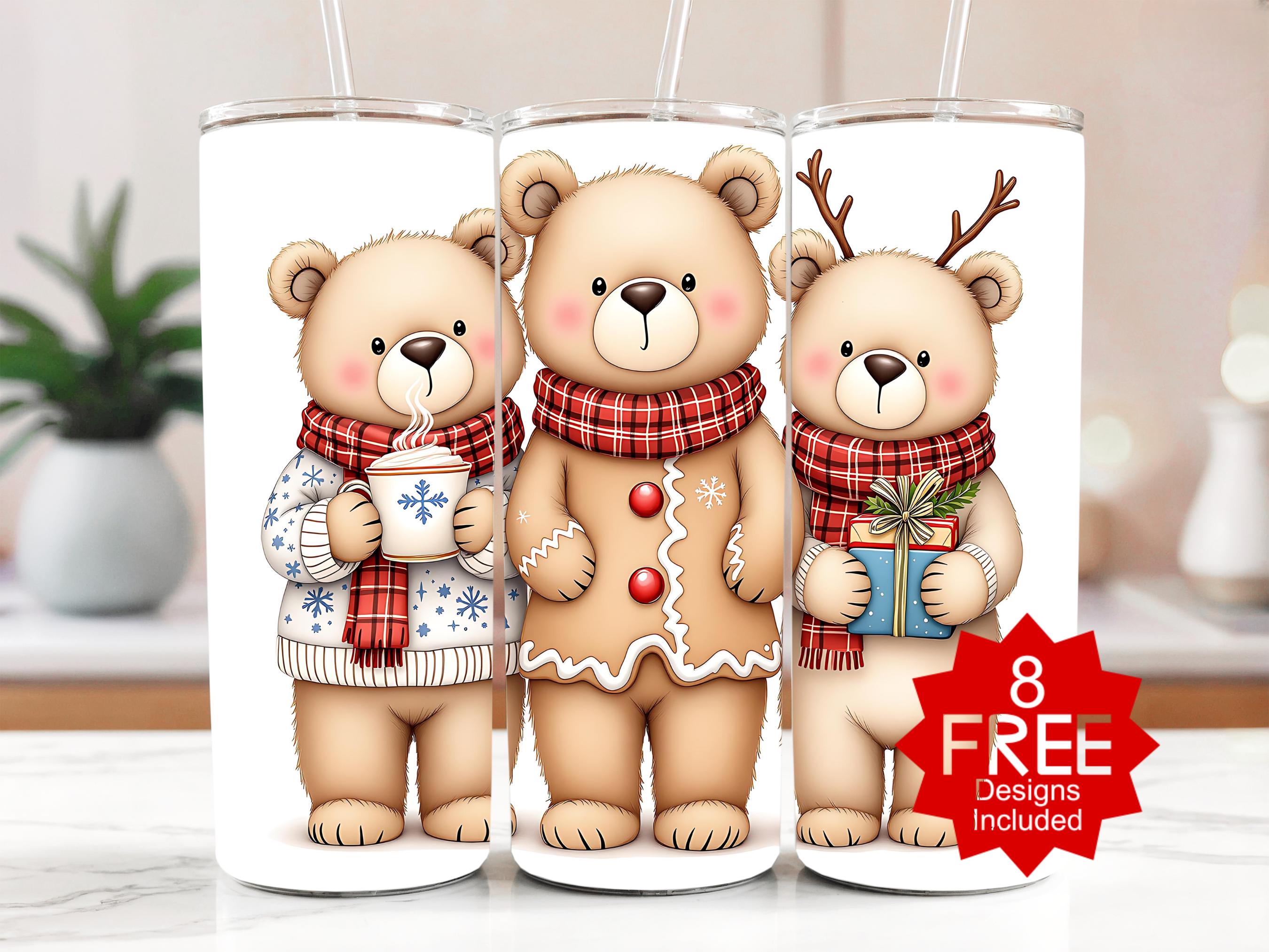 Christmas Bear Tumbler Wrap: Holiday PNG Sublimation Design (Digital Download)
