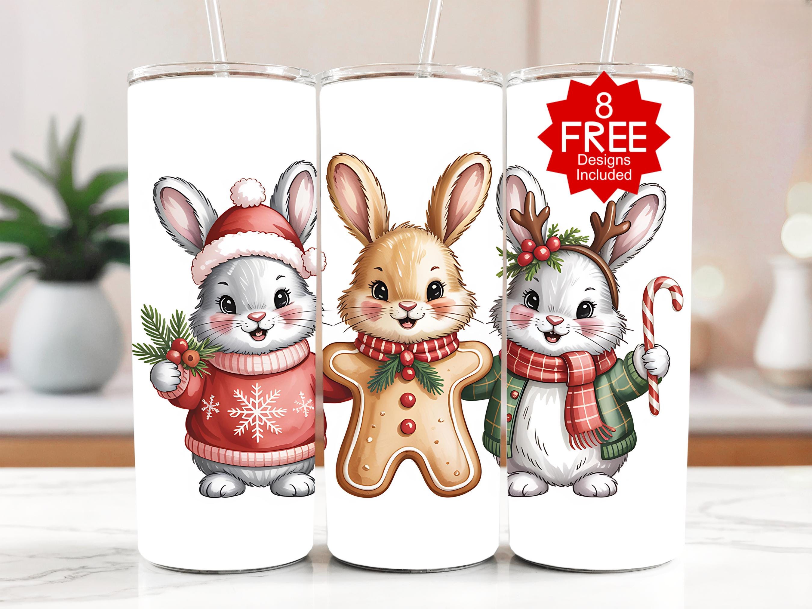 Christmas Bunnies 20oz Tumbler Wrap: Holiday Rabbit PNG (Digital Download)