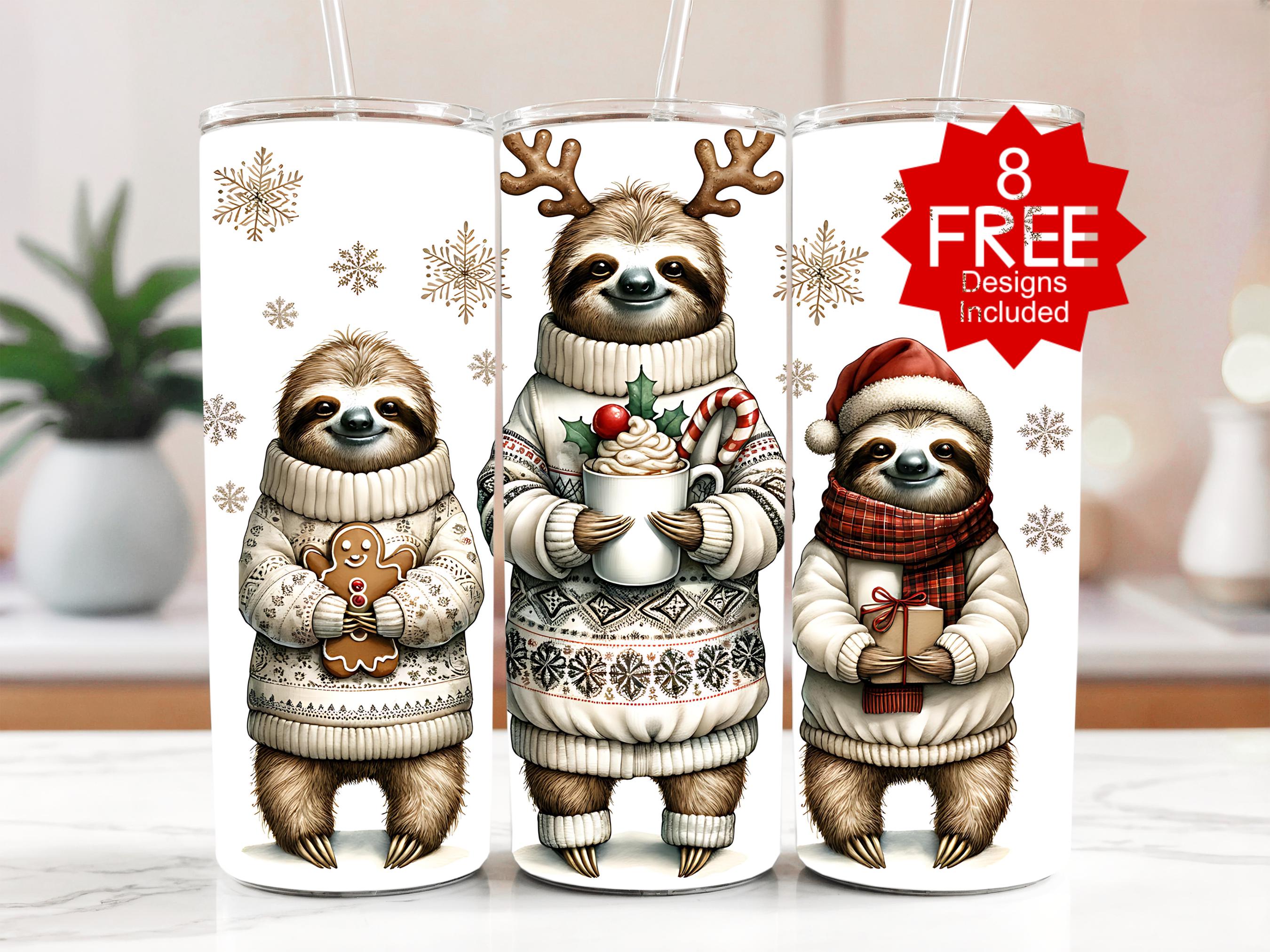Christmas Sloth 20oz Tumbler Wrap: Festive Holiday PNG (Digital Download)
