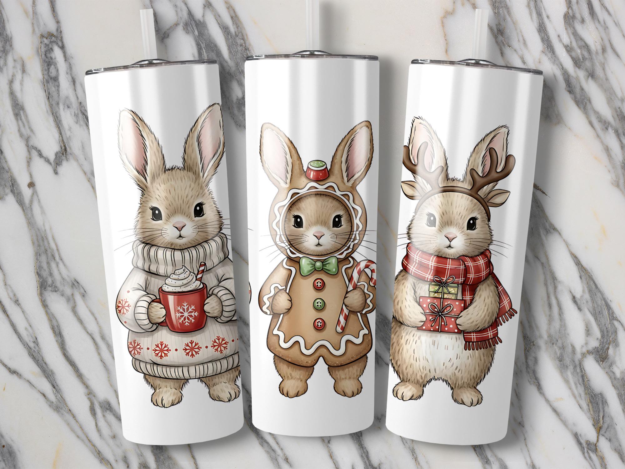 Christmas Bunny 20oz Tumbler Wrap: Holiday Hare Sublimation Design (Digital Download)