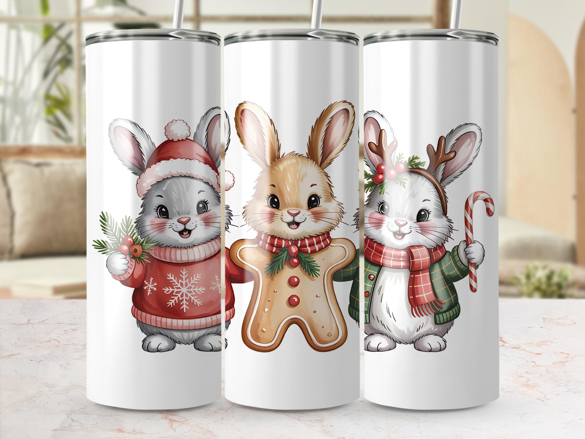 Christmas Bunnies 20oz Tumbler Wrap: Holiday Rabbit PNG (Digital Download)