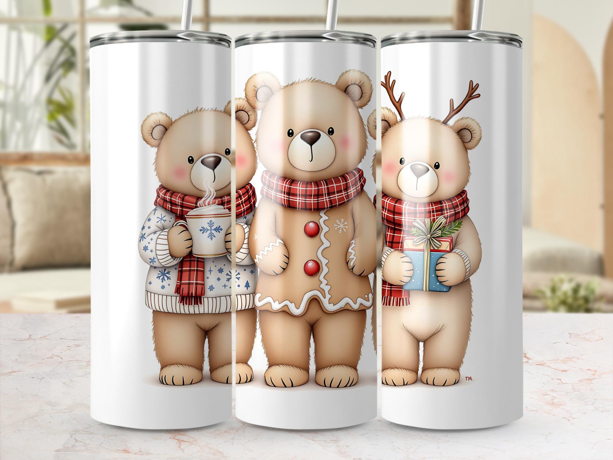 Christmas Bear Tumbler Wrap: Holiday PNG Sublimation Design (Digital Download)