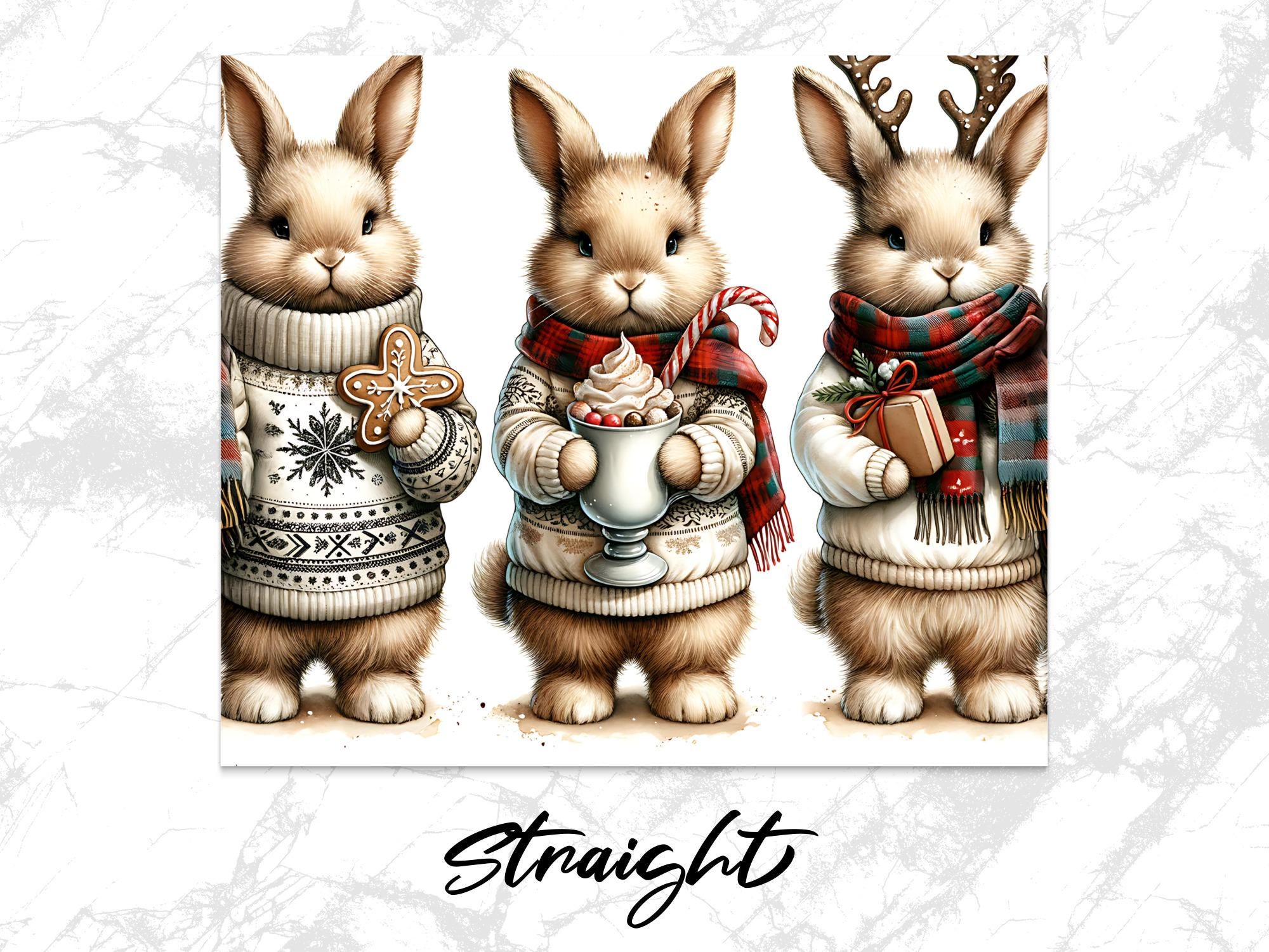 Winter Bunnies 20oz Tumbler Wrap: Holiday Hare PNG (Digital Download)