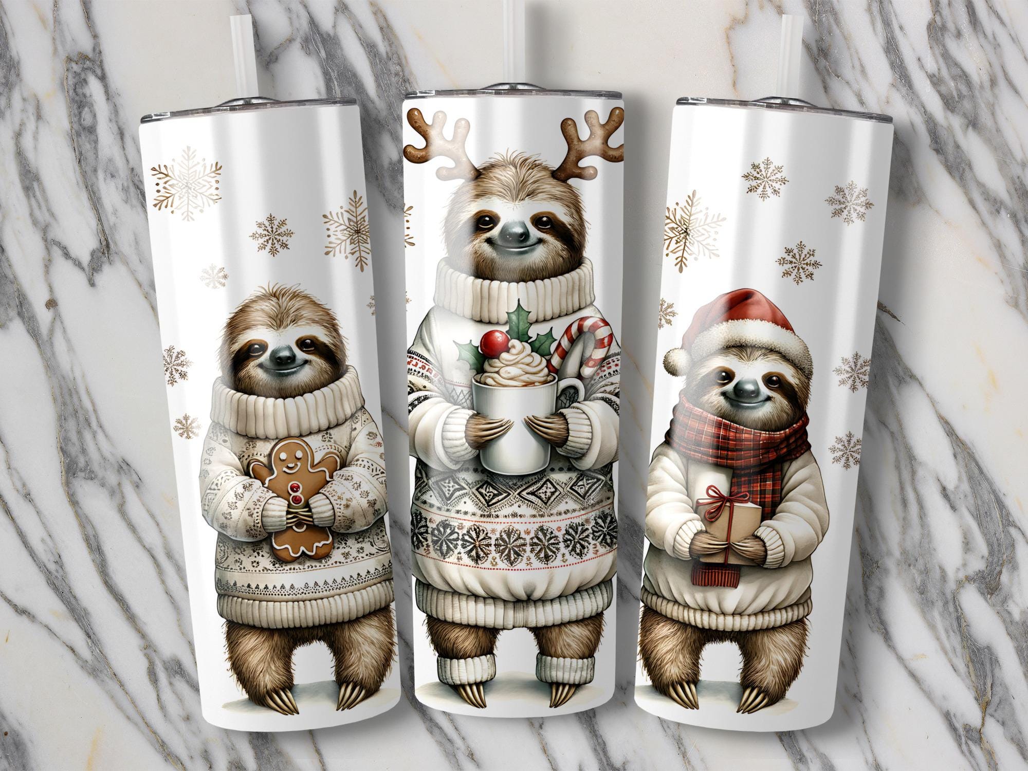 Christmas Sloth 20oz Tumbler Wrap: Festive Holiday PNG (Digital Download)