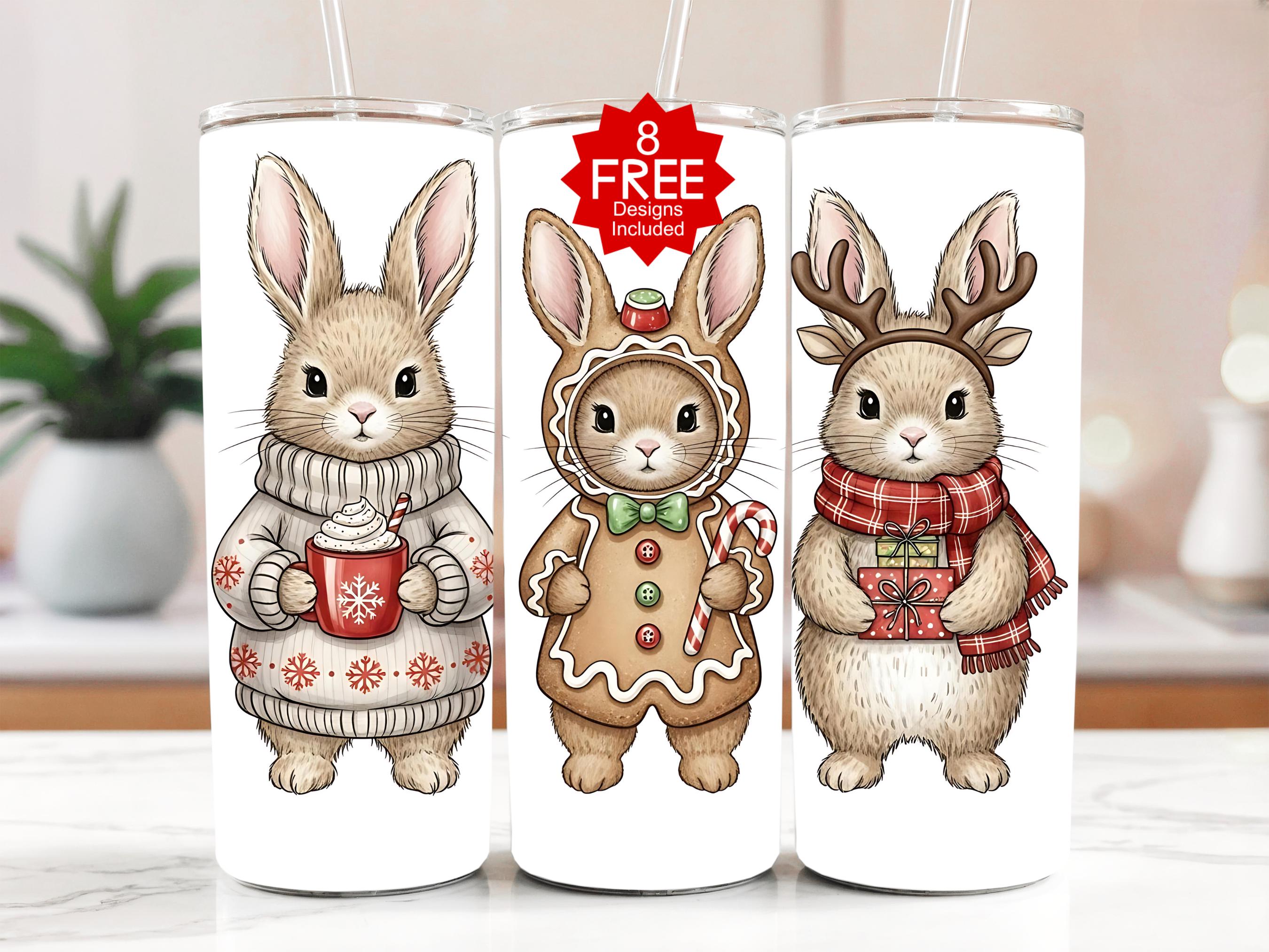 Christmas Bunny 20oz Tumbler Wrap: Holiday Hare Sublimation Design (Digital Download)
