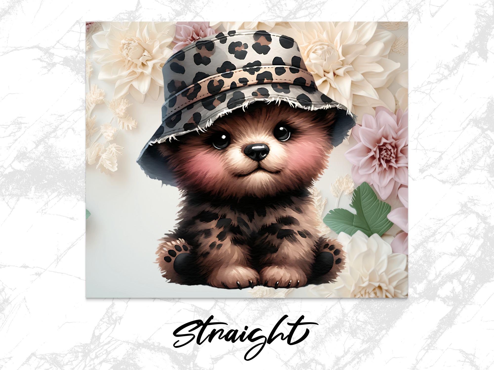 Floral Bear Leopard Hat Tumbler Wrap: Nursery Decor (Digital Download)