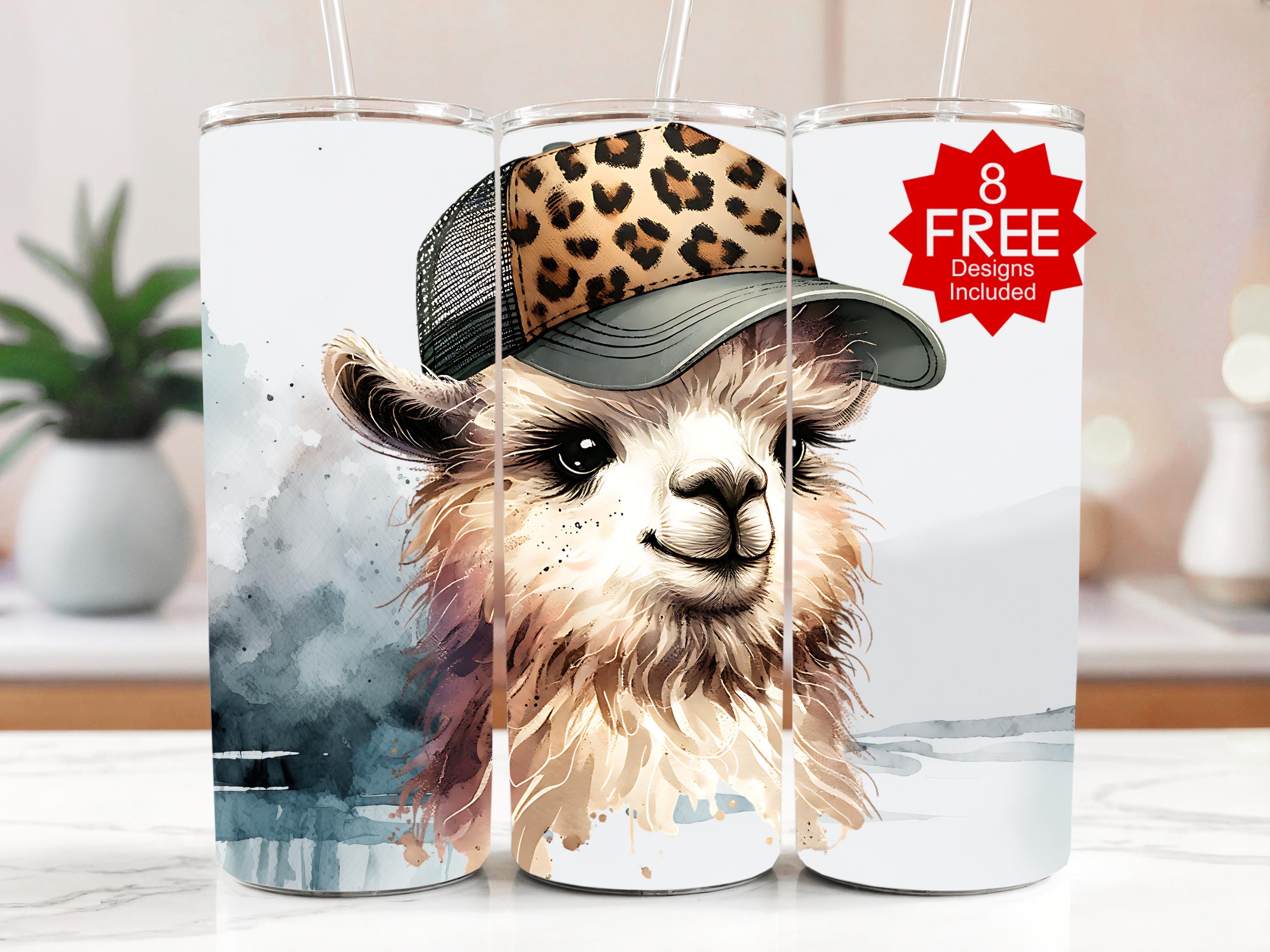 Leopard Hat Llama PNG: Boho Animal Tumbler Wrap (Digital Download)
