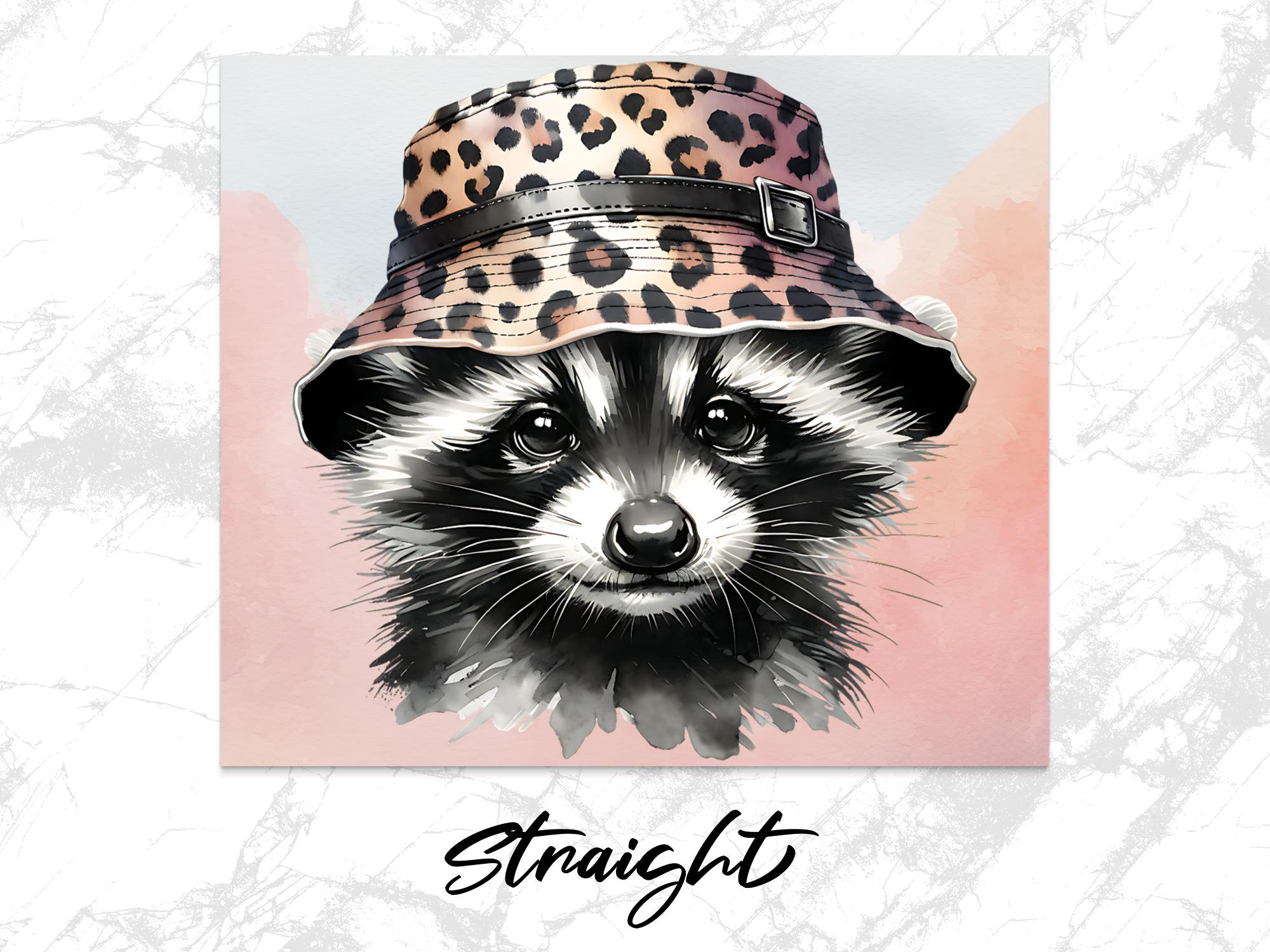 Raccoon in Leopard Bucket Hat Tumbler Wrap Design (PNG Digital Download)