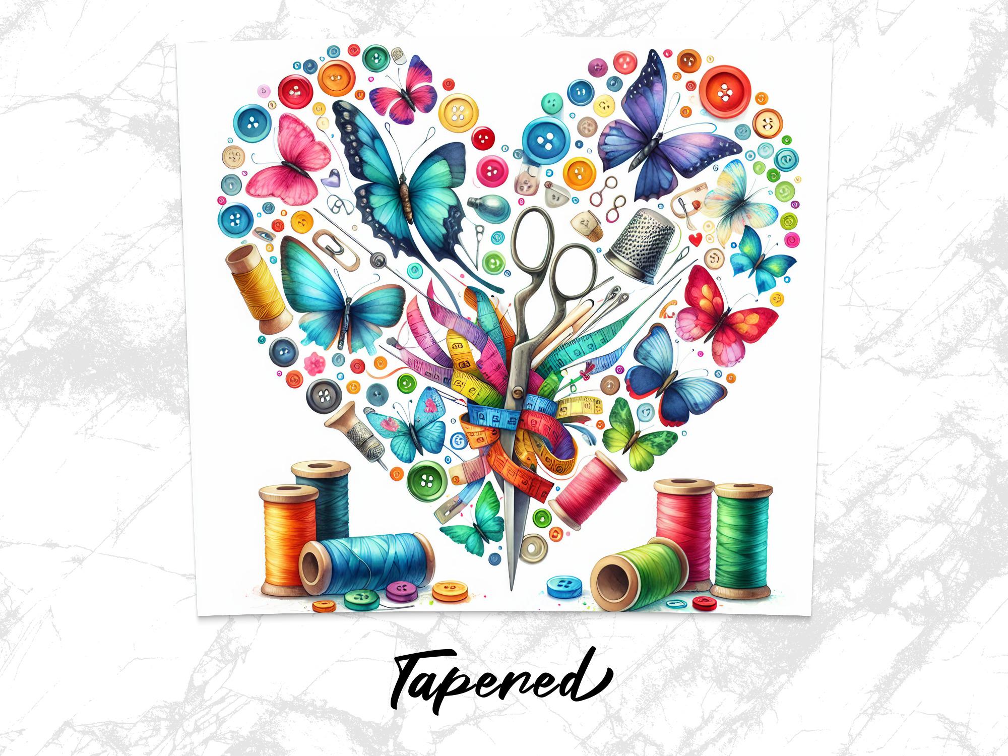 Butterfly Sewing Tumbler Wrap: Colorful Buttons, Spools PNG (Digital Download 20oz Skinny Tumbler Design)