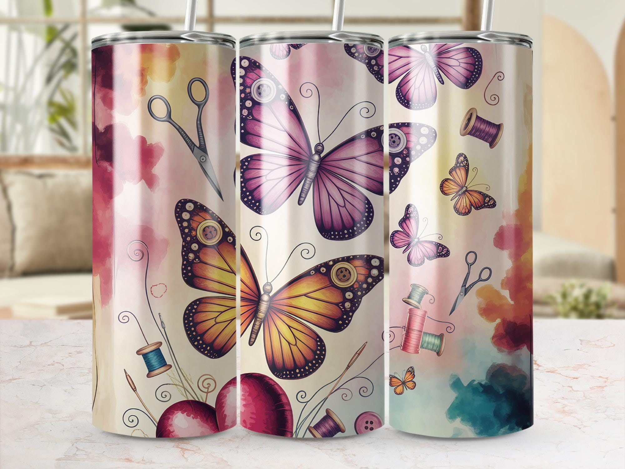 Butterfly Sewing Tumbler Wrap: 20oz Skinny Tumbler Design (Digital Download