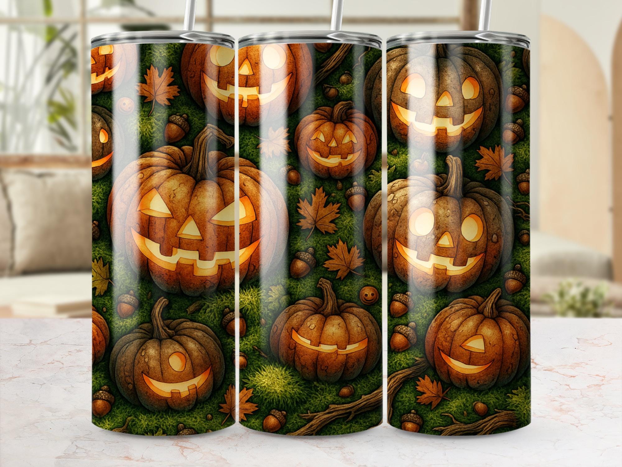 Jack O'Lantern Tumbler Wrap: Spooky Pumpkin Design (PNG Digital Download)