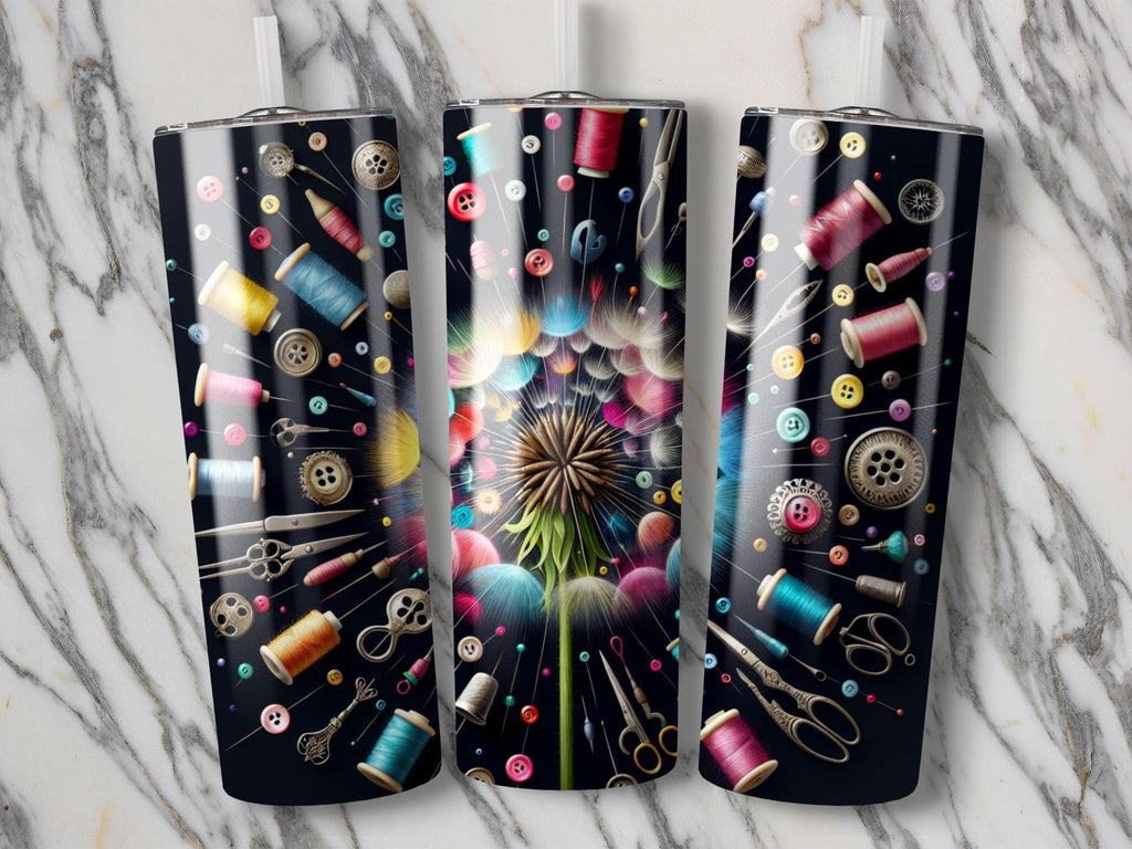 Dandelion Sewing Tumbler Wrap PNG: Crafting Sublimation Design (Digital Download 20oz Tumbler Wraps)