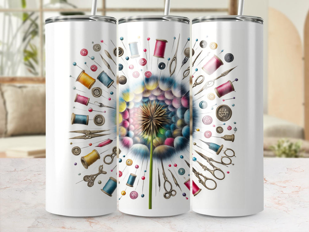 Sewing Dandelion Tumbler Wrap: Colorful PNG Design (Digital Download)