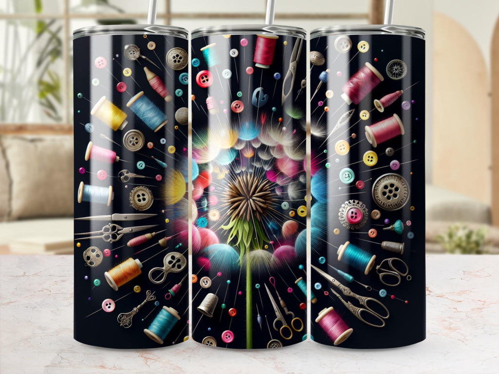 Dandelion Sewing Tumbler Wrap PNG: Crafting Sublimation Design (Digital Download 20oz Tumbler Wraps)
