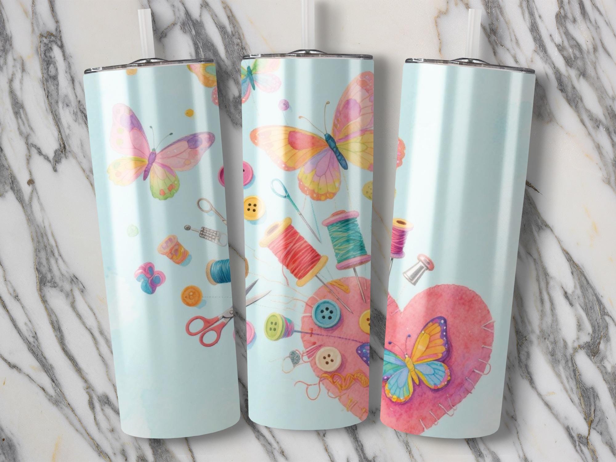 Butterfly Sewing Tumbler Wrap: Crafting Sublimation Design (Digital Download)