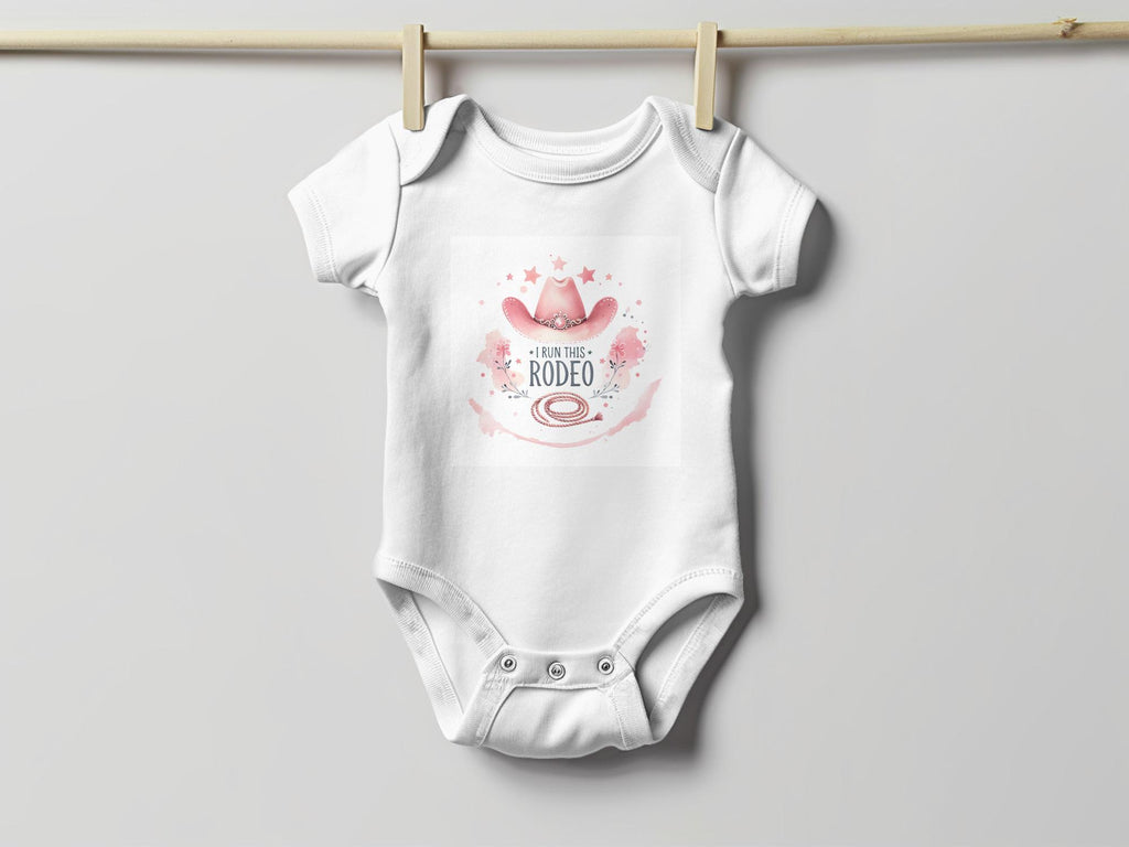 Rodeo T-Shirt, Rodeo Onesie, Pink Cowgirl Hat Shirt, I Run This Rodeo Tee, Baby Gift, Girl Rodeo Outfit, Baby Shower Gift, baby onesie, gift