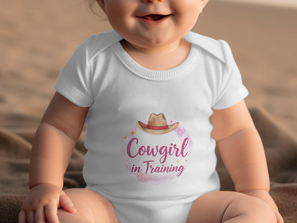 Cowgirl In Training Shirt: Watercolor Rodeo Tee, Pink Cowboy Hat Onesie