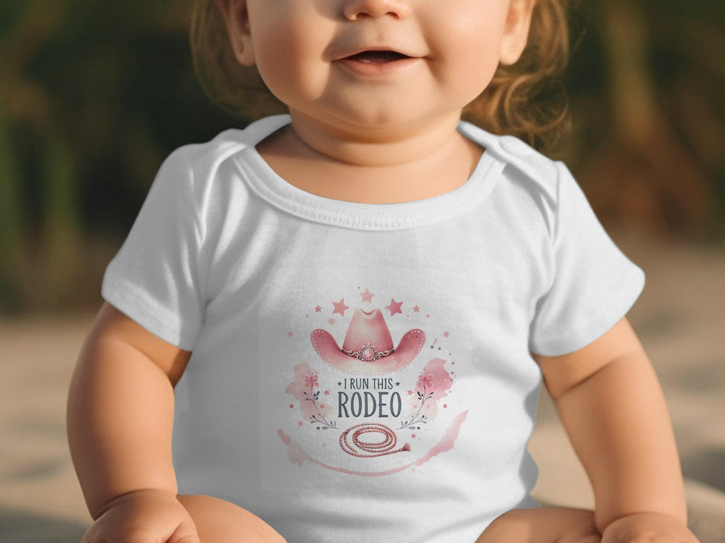 Rodeo T-Shirt, Rodeo Onesie, Pink Cowgirl Hat Shirt, I Run This Rodeo Tee, Baby Gift, Girl Rodeo Outfit, Baby Shower Gift, baby onesie, gift