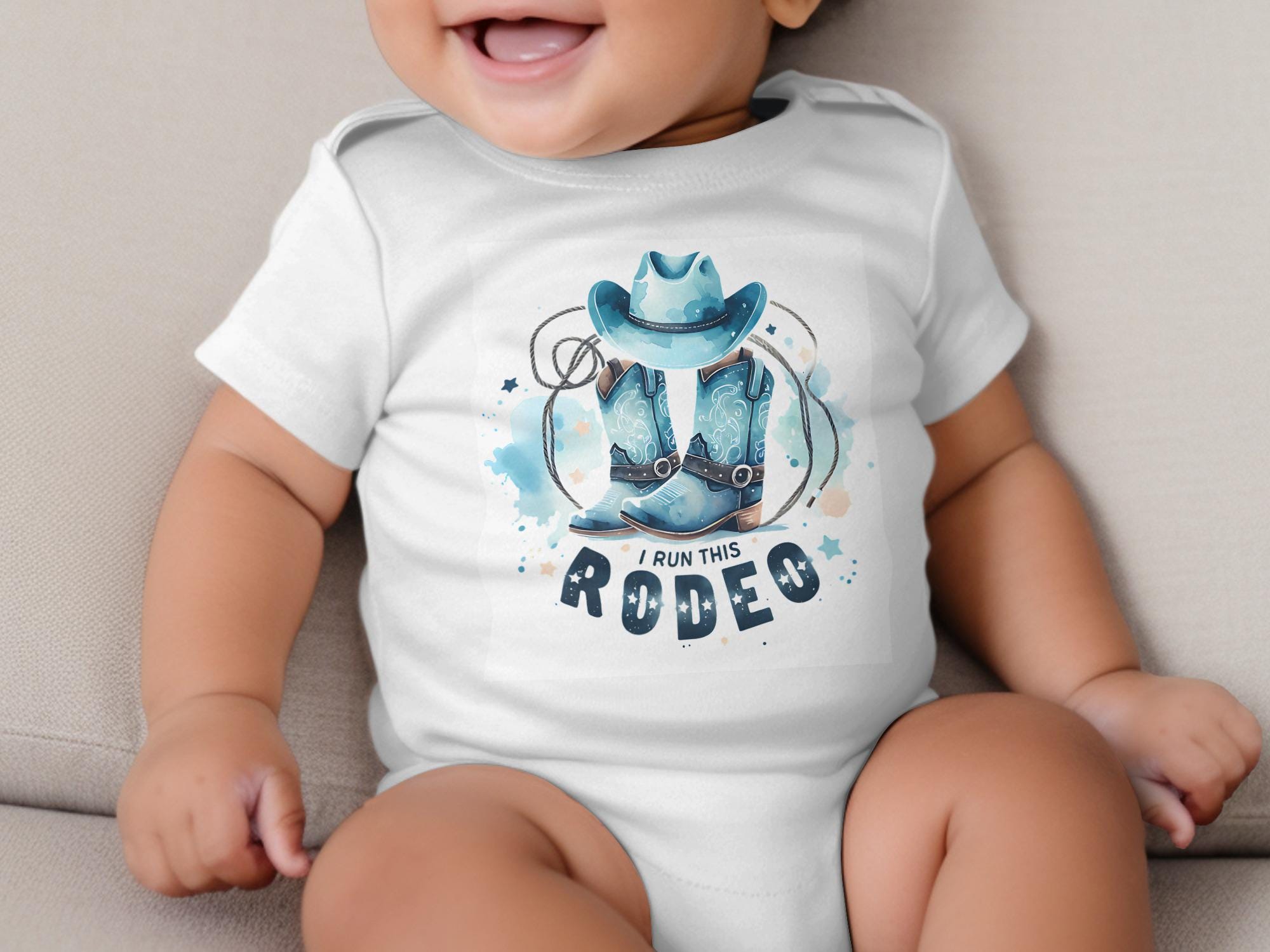 I Run This Rodeo Baby Onesie: Cowboy Boots, Western Outfit