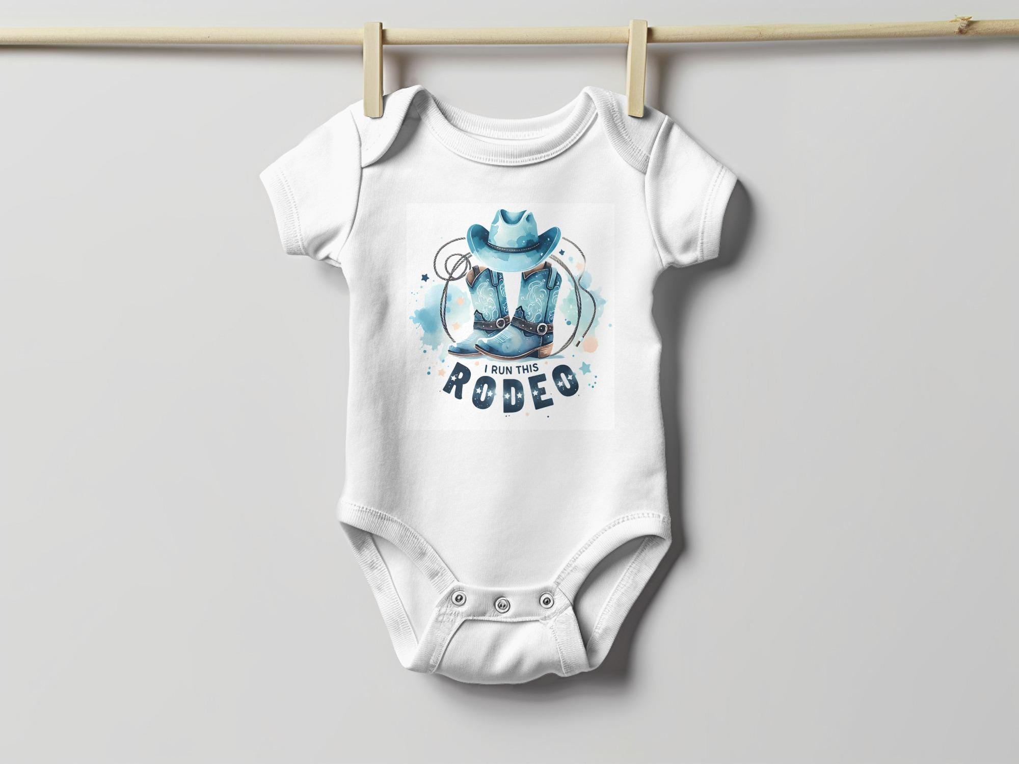 I Run This Rodeo Baby Onesie: Cowboy Boots, Western Outfit