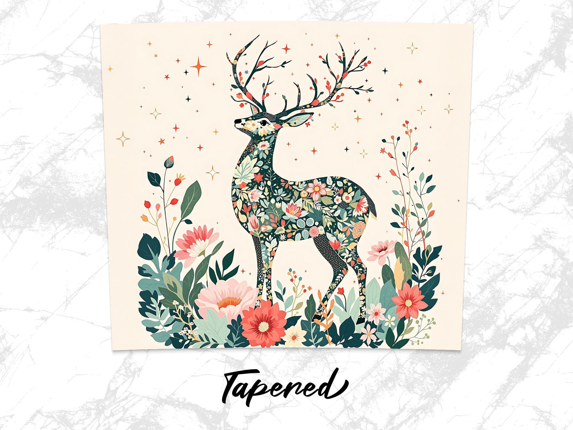 Floral Deer Tumbler Wrap: Boho PNG Sublimation Design (Digital Download)