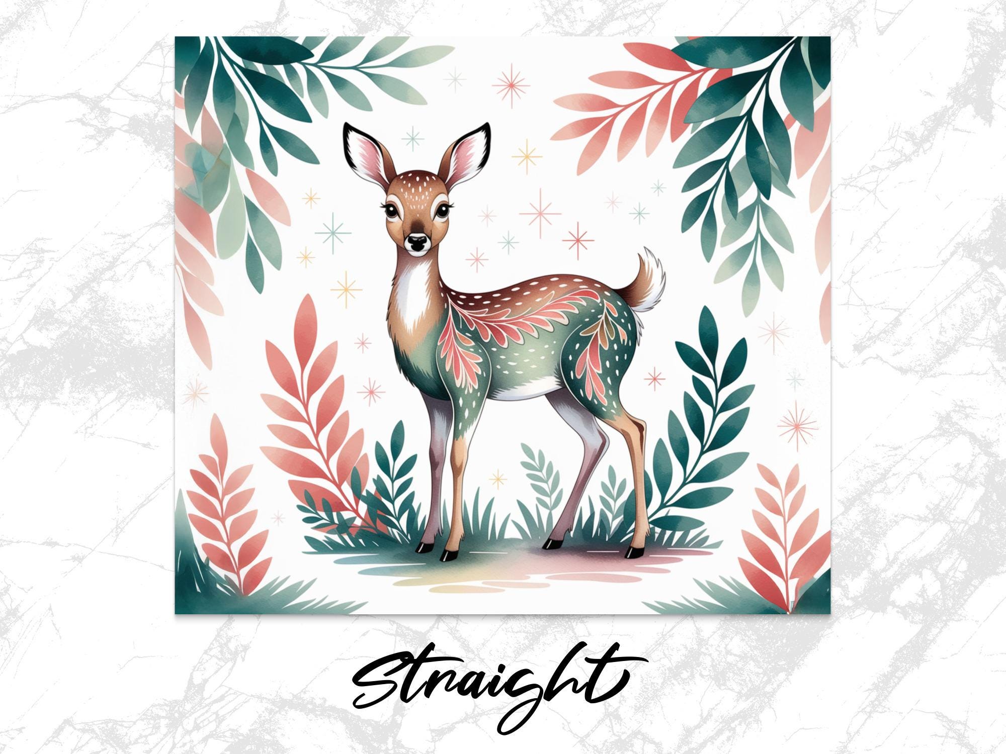 Watercolor Deer Tumbler Wrap: Floral 20oz Skinny Sublimation (PNG Digital Download)