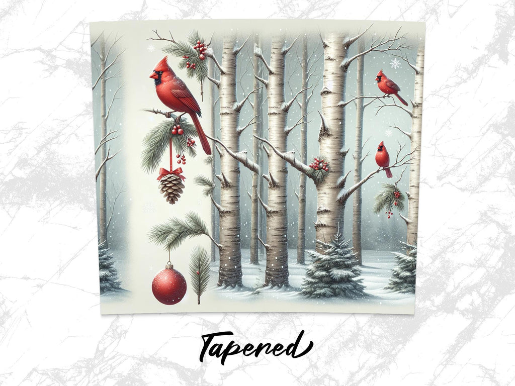 Winter Cardinal Tumbler Wrap: Snowy Birch Tree PNG Design (Digital Download