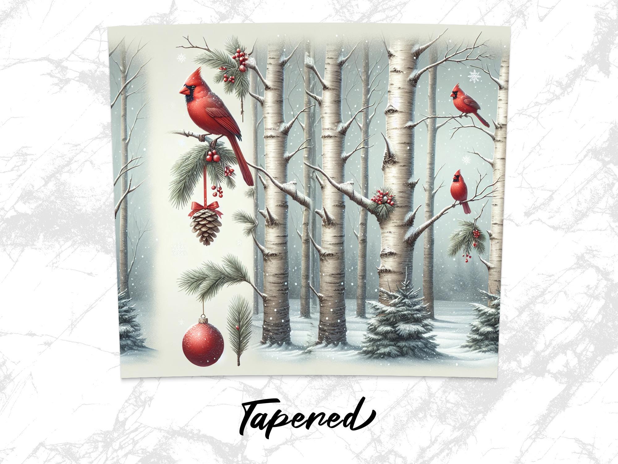 Winter Cardinal Tumbler Wrap: Snowy Birch Tree PNG Design (Digital Download