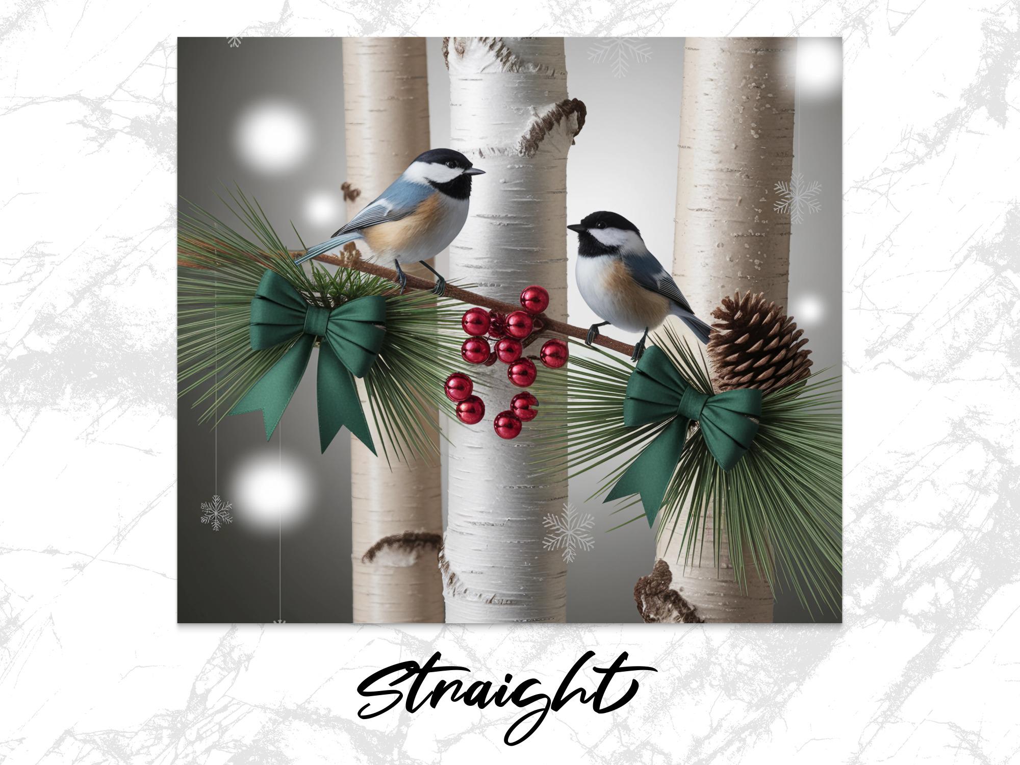 Winter Chickadee Tumbler Wrap: Birch Tree & Pine Design (Digital Download PNG)
