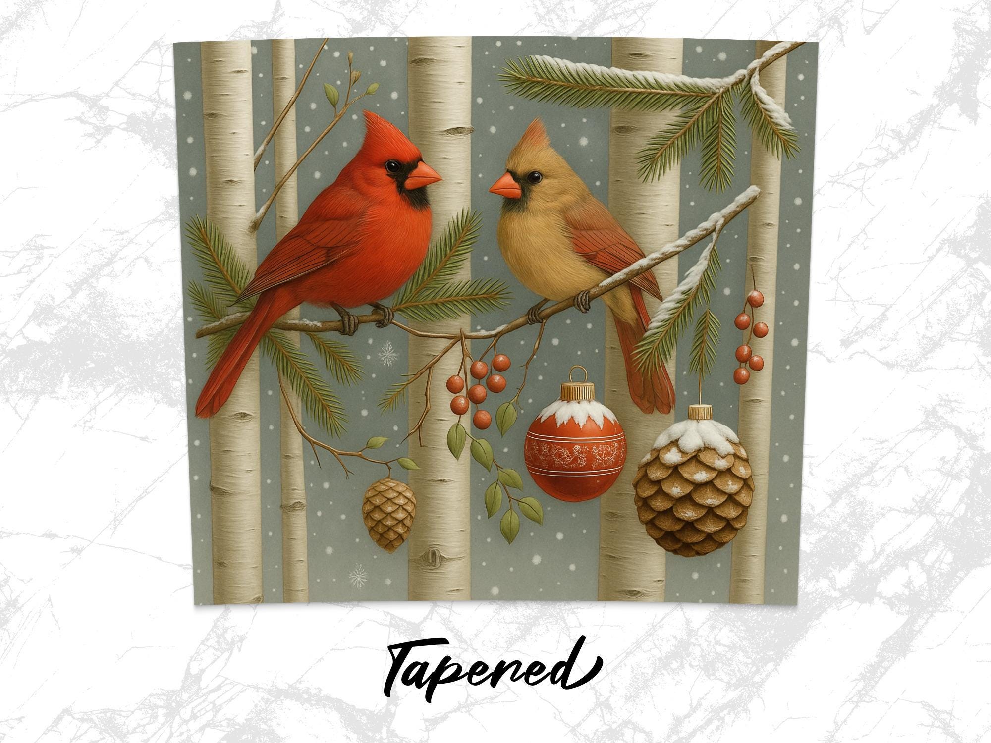 Cardinal Winter Scene Tumbler Wrap: Birch Tree PNG (Digital Download)