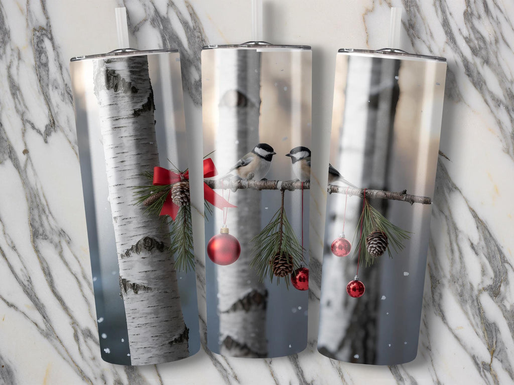 Winter Chickadee Tumbler Wrap: Christmas Ornament 20oz Skinny Tumbler PNG (Digital Download)
