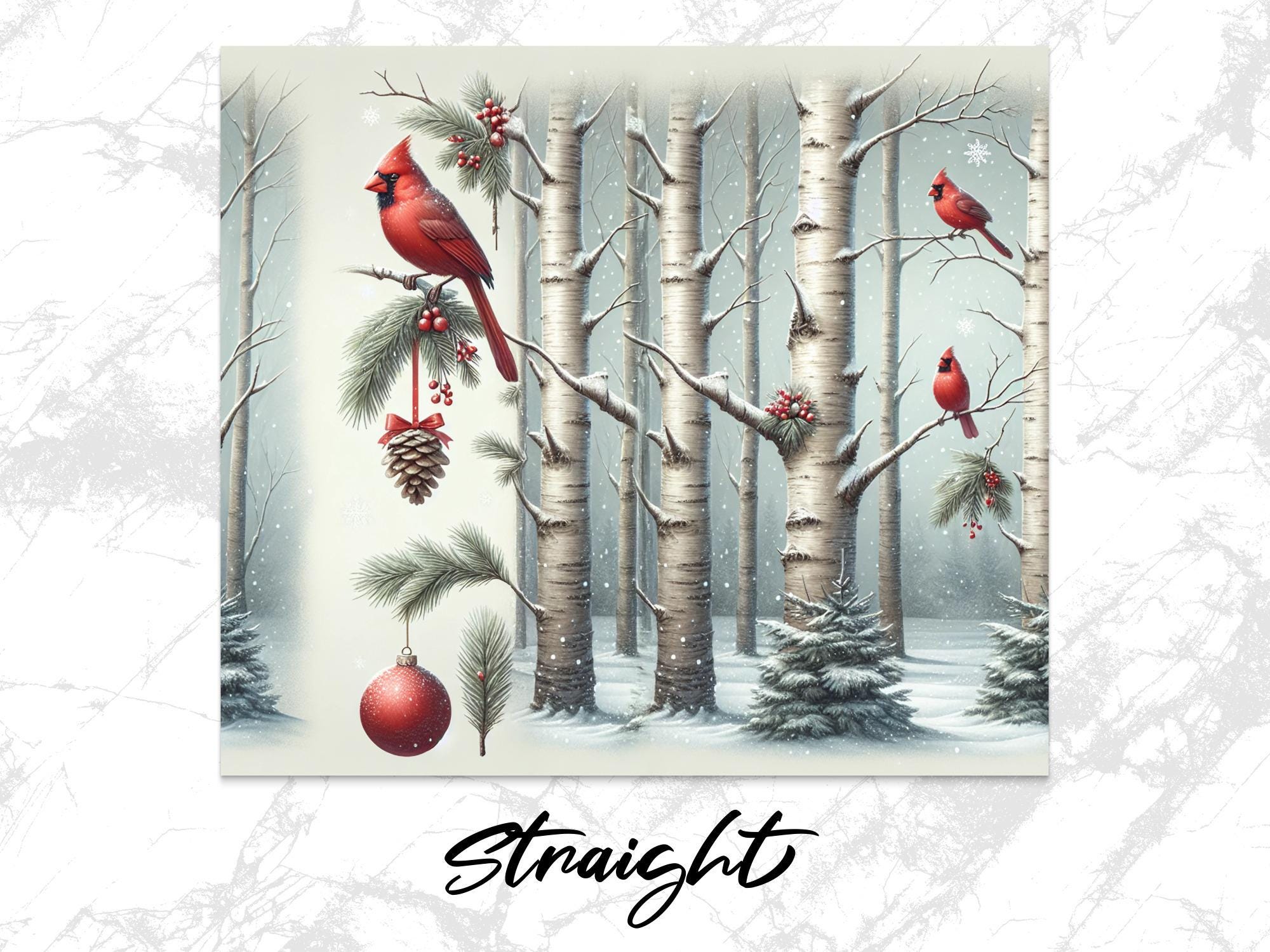 Winter Cardinal Tumbler Wrap: Snowy Birch Tree PNG Design (Digital Download