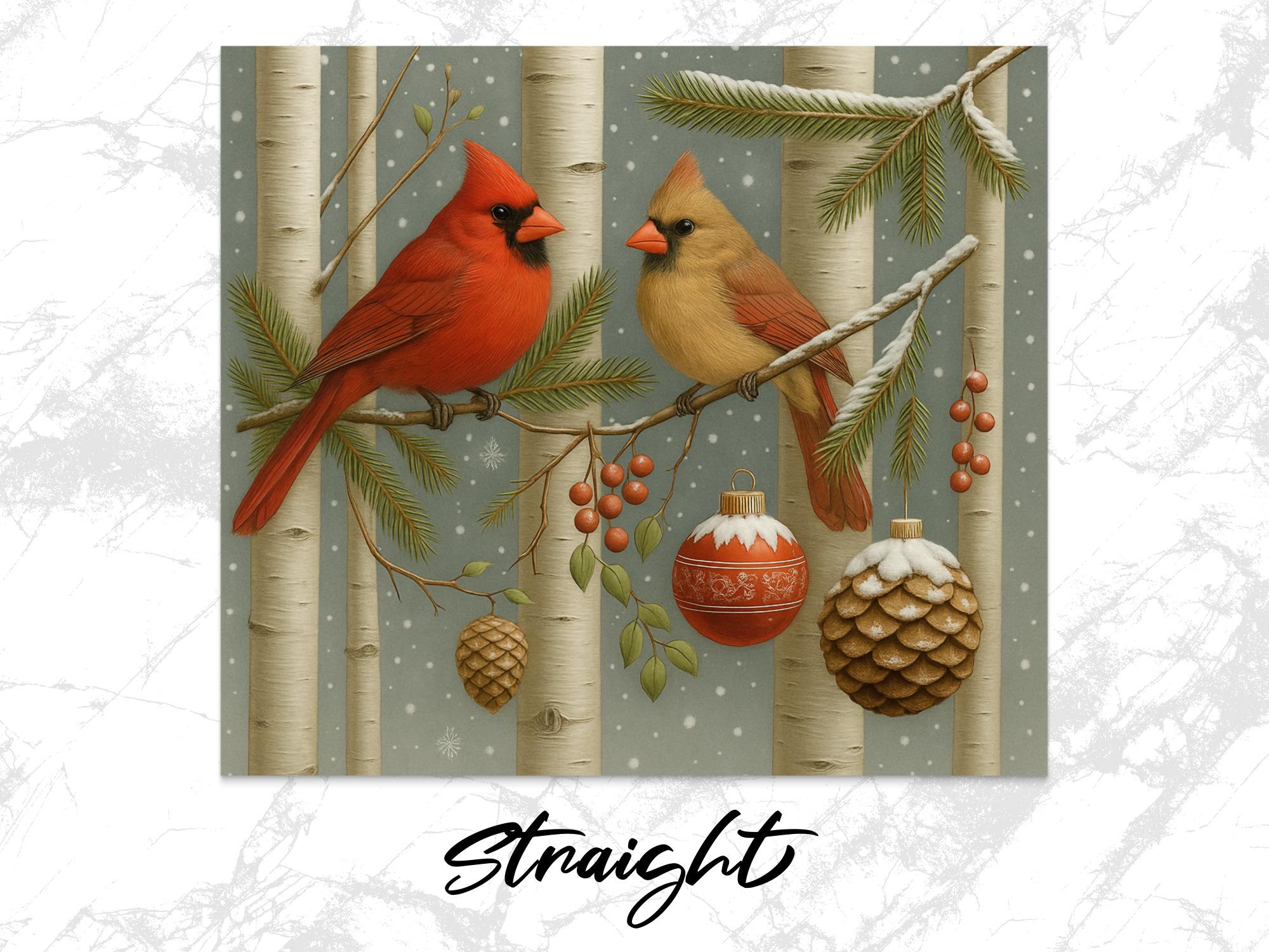 Cardinal Winter Scene Tumbler Wrap: Birch Tree PNG (Digital Download)