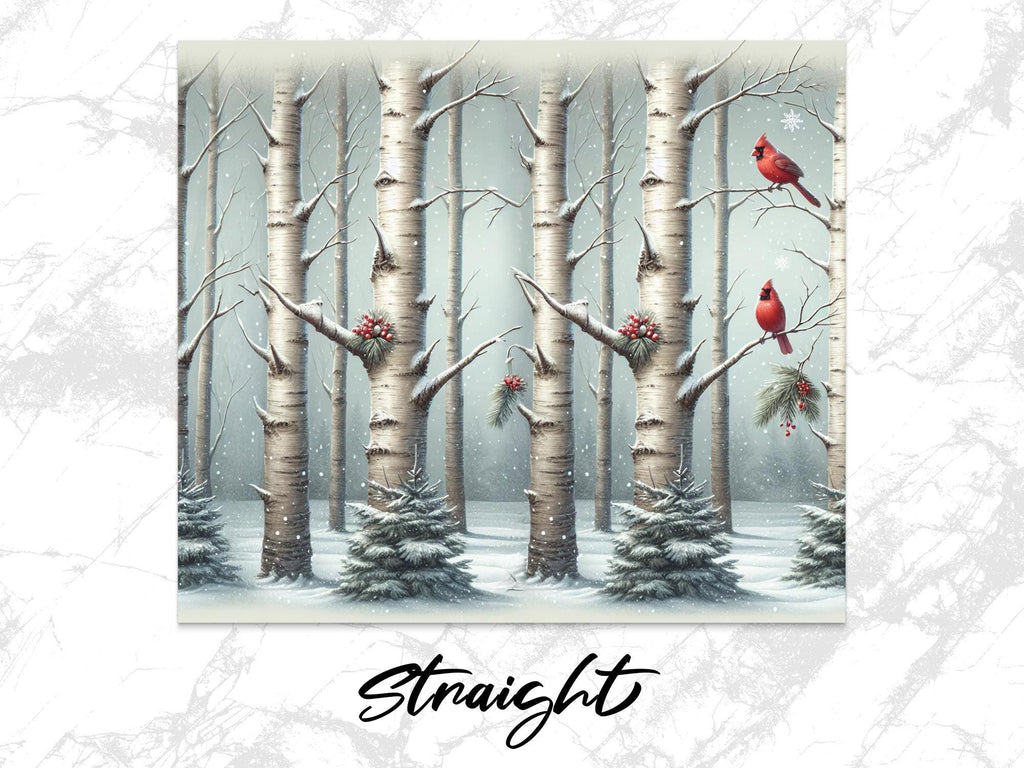 Cardinal Winter Scene Tumbler Wrap: Snowy Birch Tree PNG (Digital Download 20oz Tumbler Design)