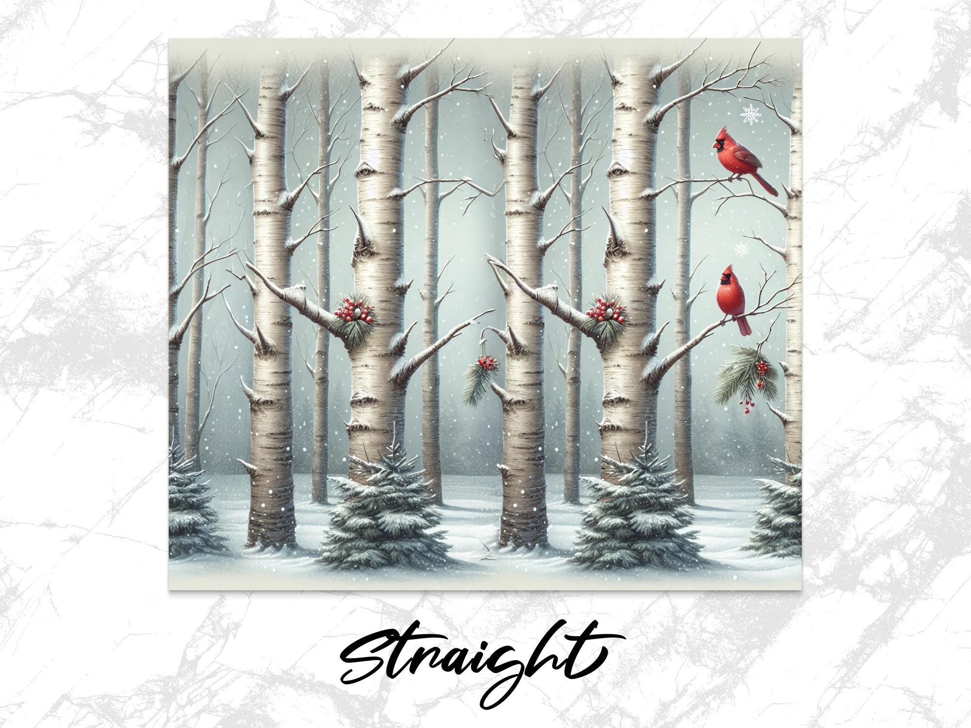 Cardinal Winter Scene Tumbler Wrap: Snowy Birch Tree PNG (Digital Download 20oz Tumbler Design)