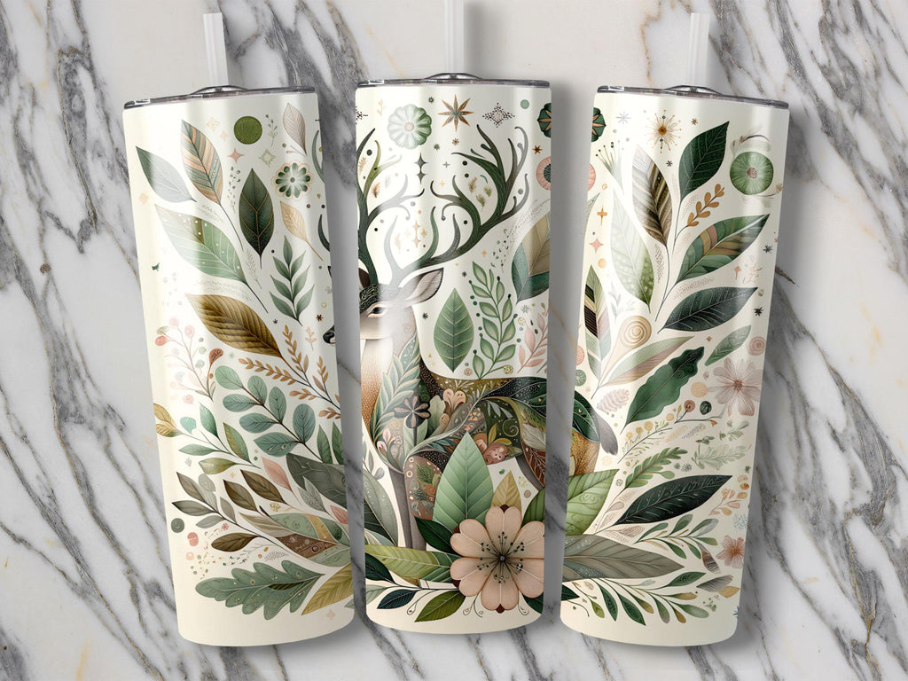 Floral Deer Tumbler Wrap: 20oz Skinny Tumbler Sublimation Design (PNG Digital Download)