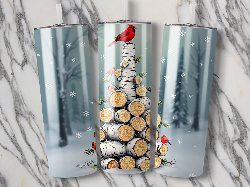 Cardinal Tumbler Wrap: Winter Bird Christmas Tree PNG (Digital Download)