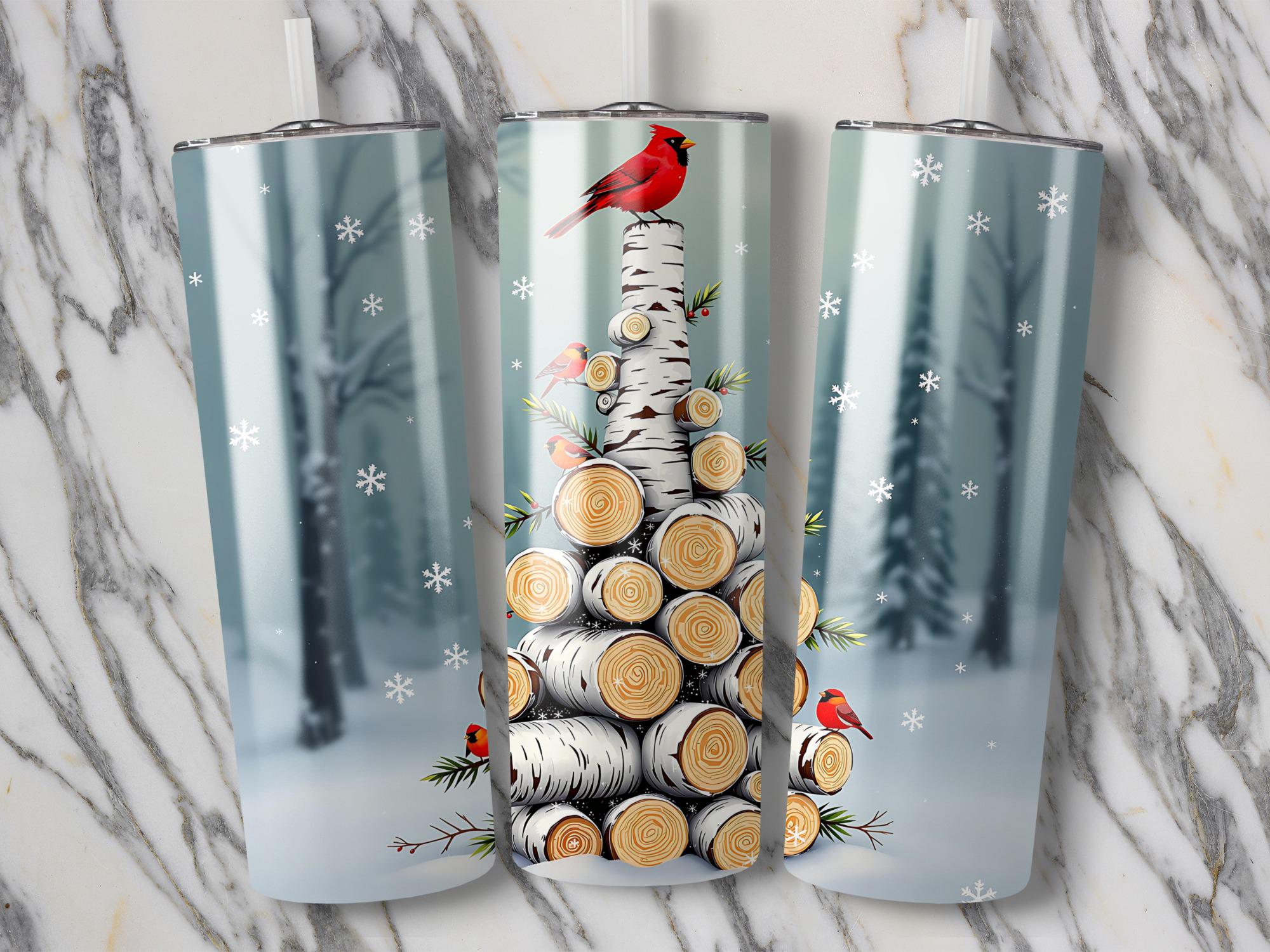 Cardinal Tumbler Wrap: Winter Bird Christmas Tree PNG (Digital Download)