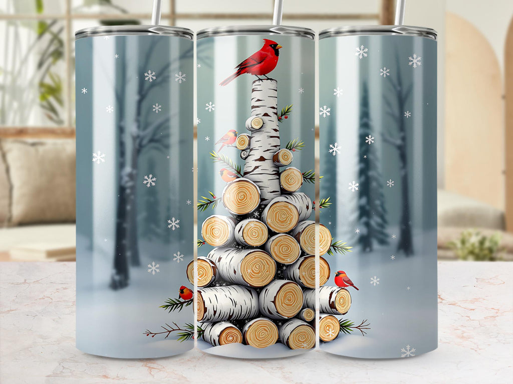 Cardinal Tumbler Wrap: Winter Bird Christmas Tree PNG (Digital Download)