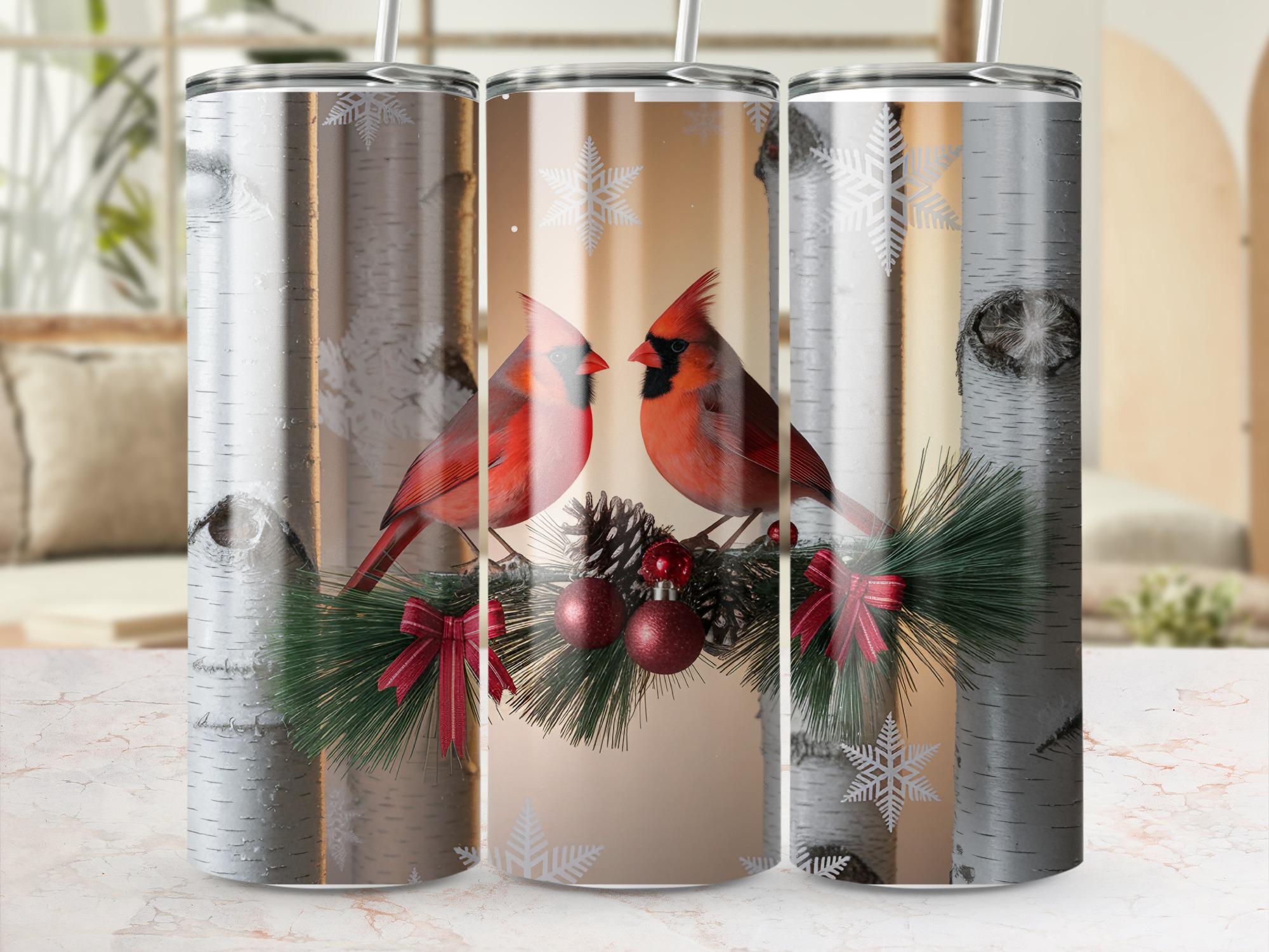 Cardinal Tumbler Wrap: Winter Bird Christmas Design (PNG Digital Download)