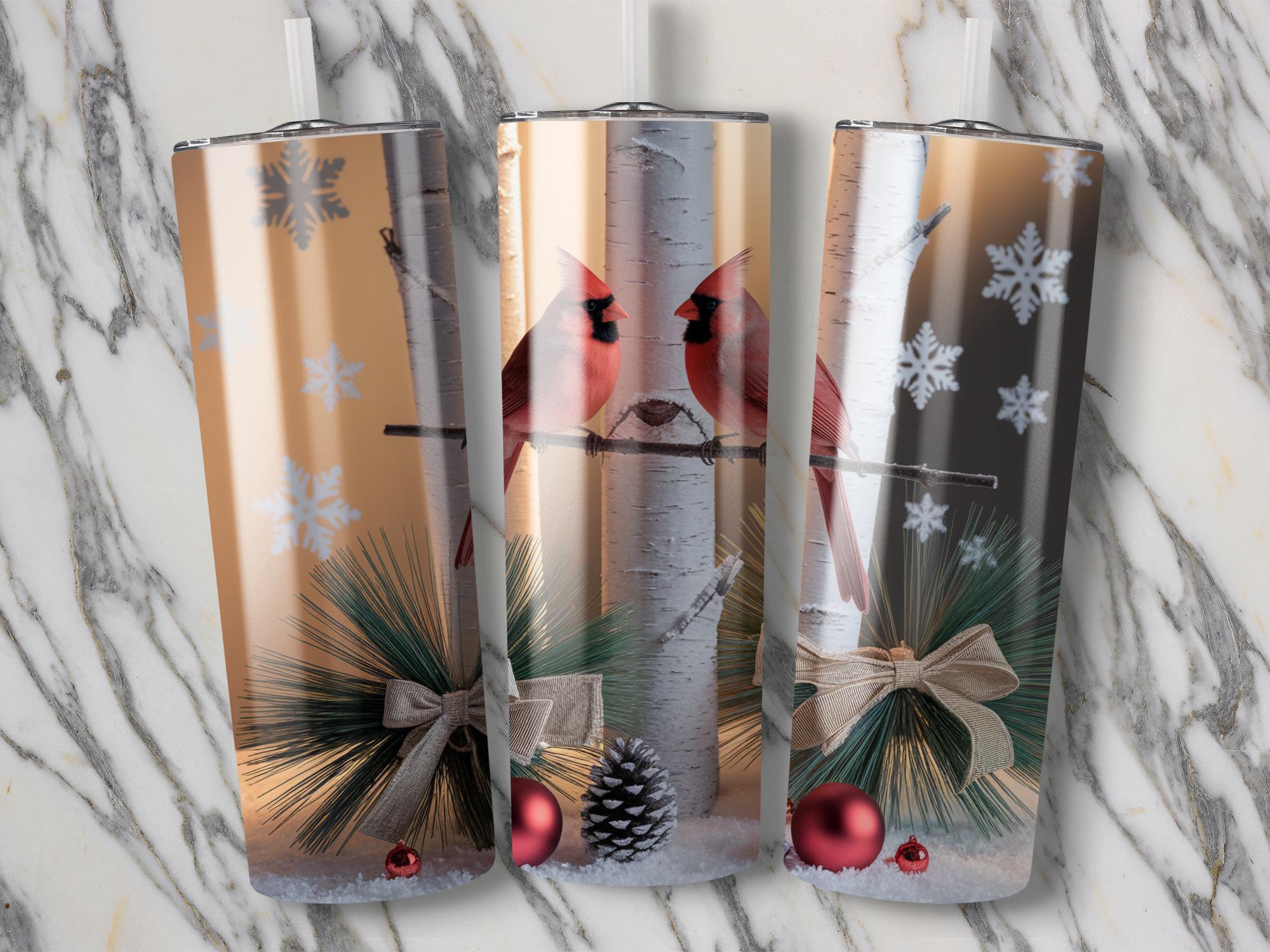 Cardinal Tumbler Wrap: Winter Birds Sublimation Design (PNG Digital Download)