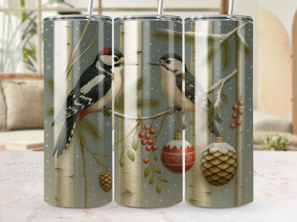 Woodpecker Christmas Tumbler Wrap: Winter Bird PNG (Digital Download)