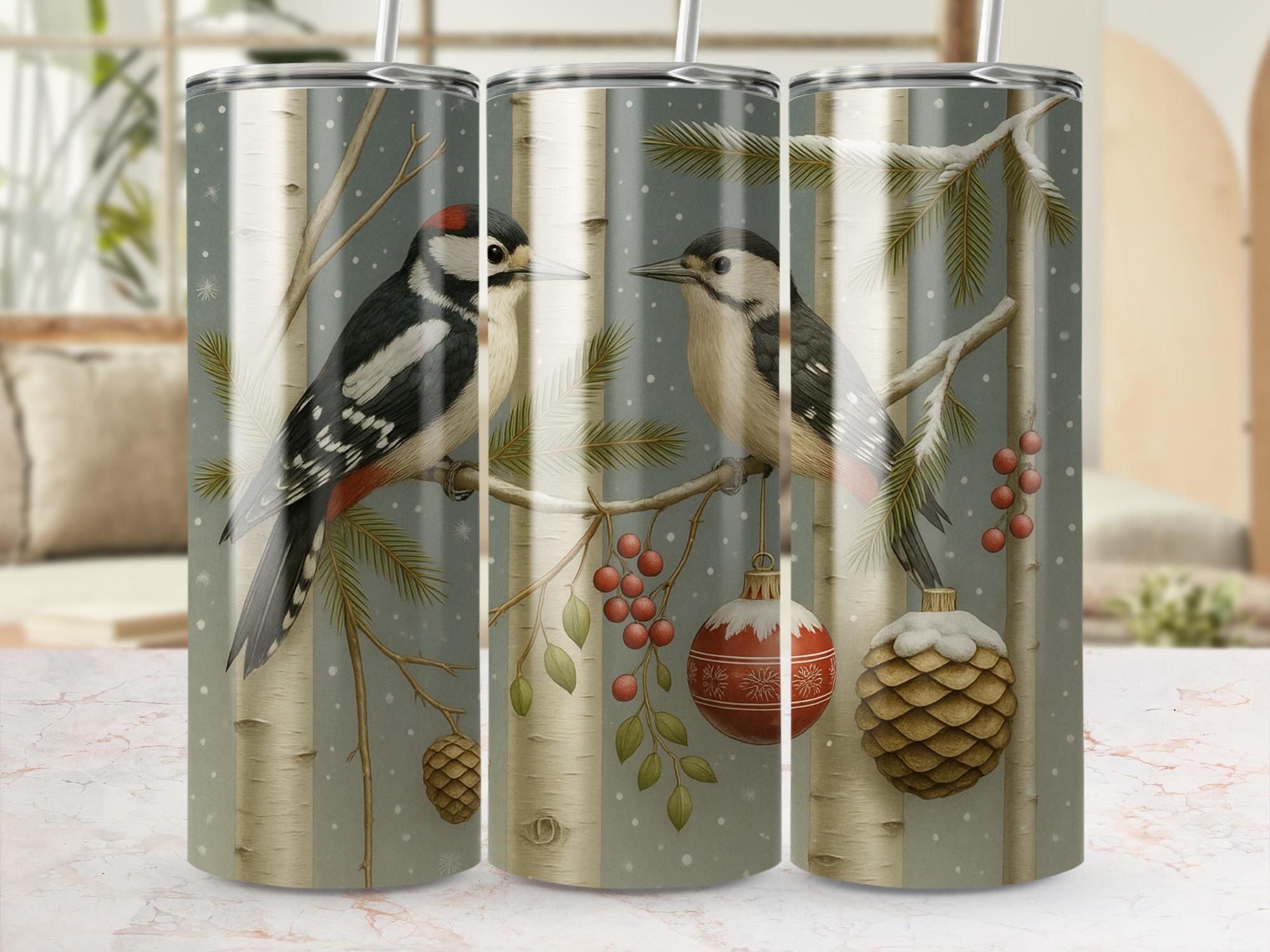 Woodpecker Christmas Tumbler Wrap: Winter Bird PNG (Digital Download)
