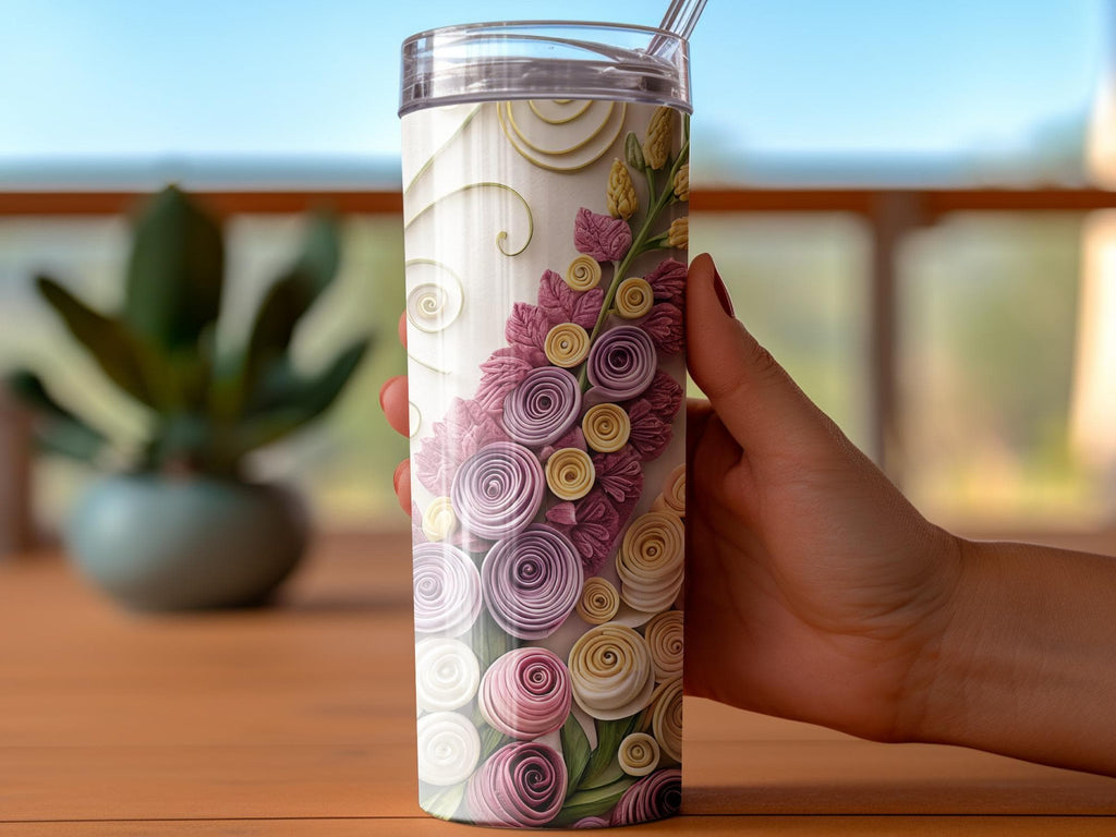 Quilled Flower Tumbler Wrap: Snapdragon Floral Sublimation Design (Digital Download)