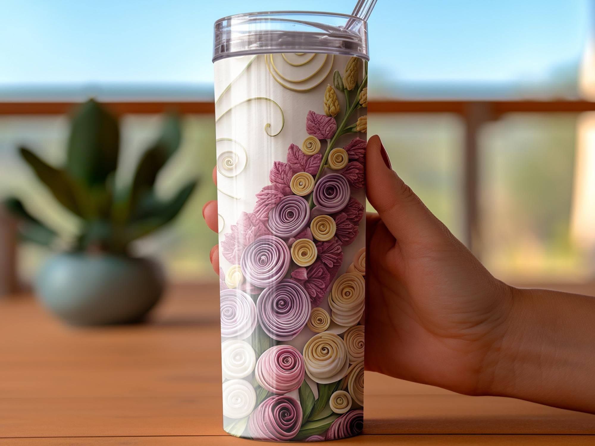 Quilled Flower Tumbler Wrap: Snapdragon Floral Sublimation Design (Digital Download)