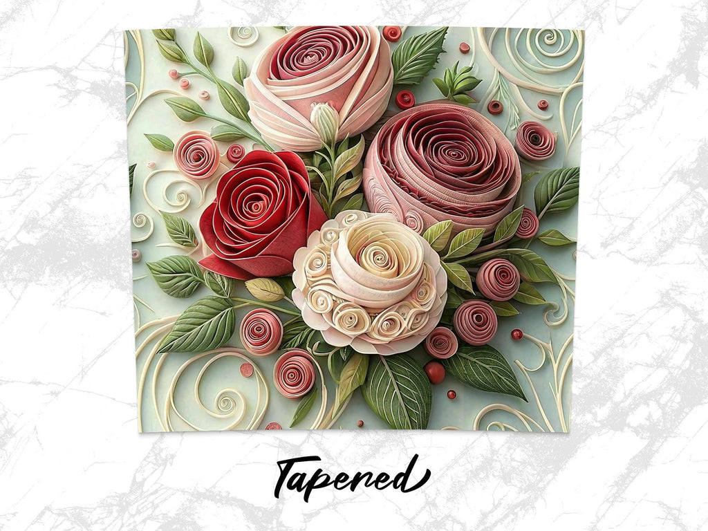Rose Tumbler Wrap: Paper Quilling Floral Design (Digital Download PNG, 20oz Skinny Tumbler Sublimation)